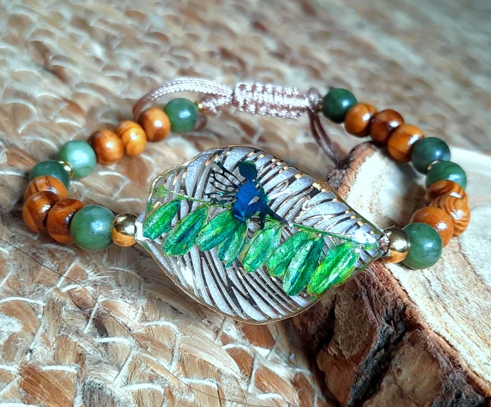 Bracelet, Feuille d'indigotier, Jade