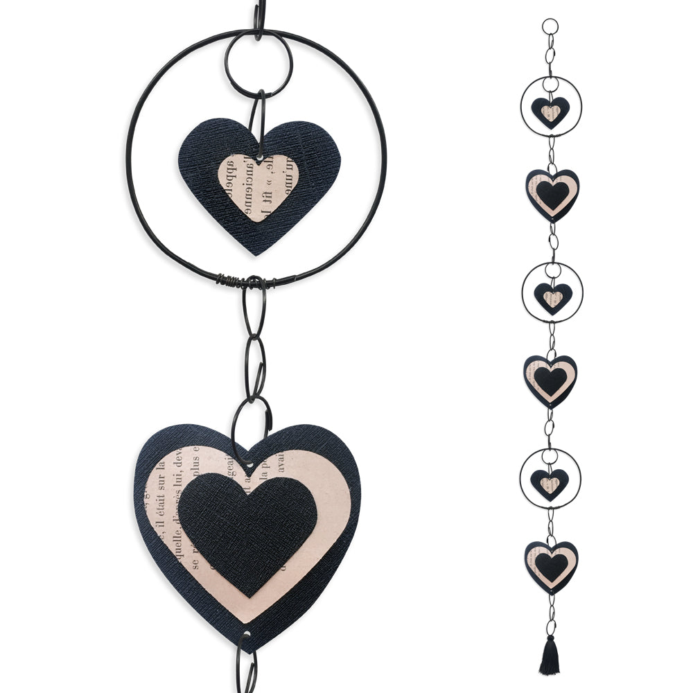 Guirlande colorée en fil de fer - Coeur - Noir - environ 95 x 9 cm - Bijoux de mur