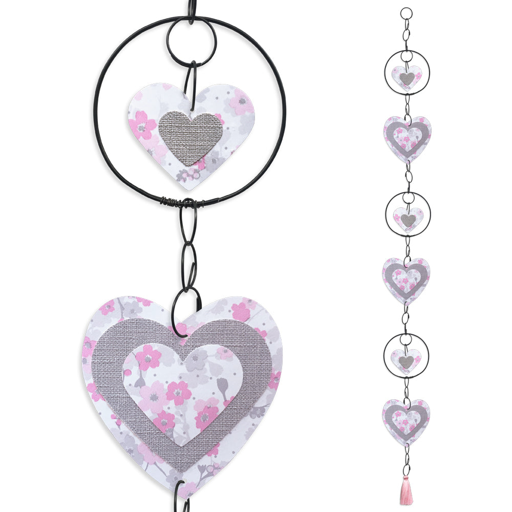 Guirlande colorée en fil de fer - Coeur - Rose - environ 95 x 9 cm - Bijoux de mur