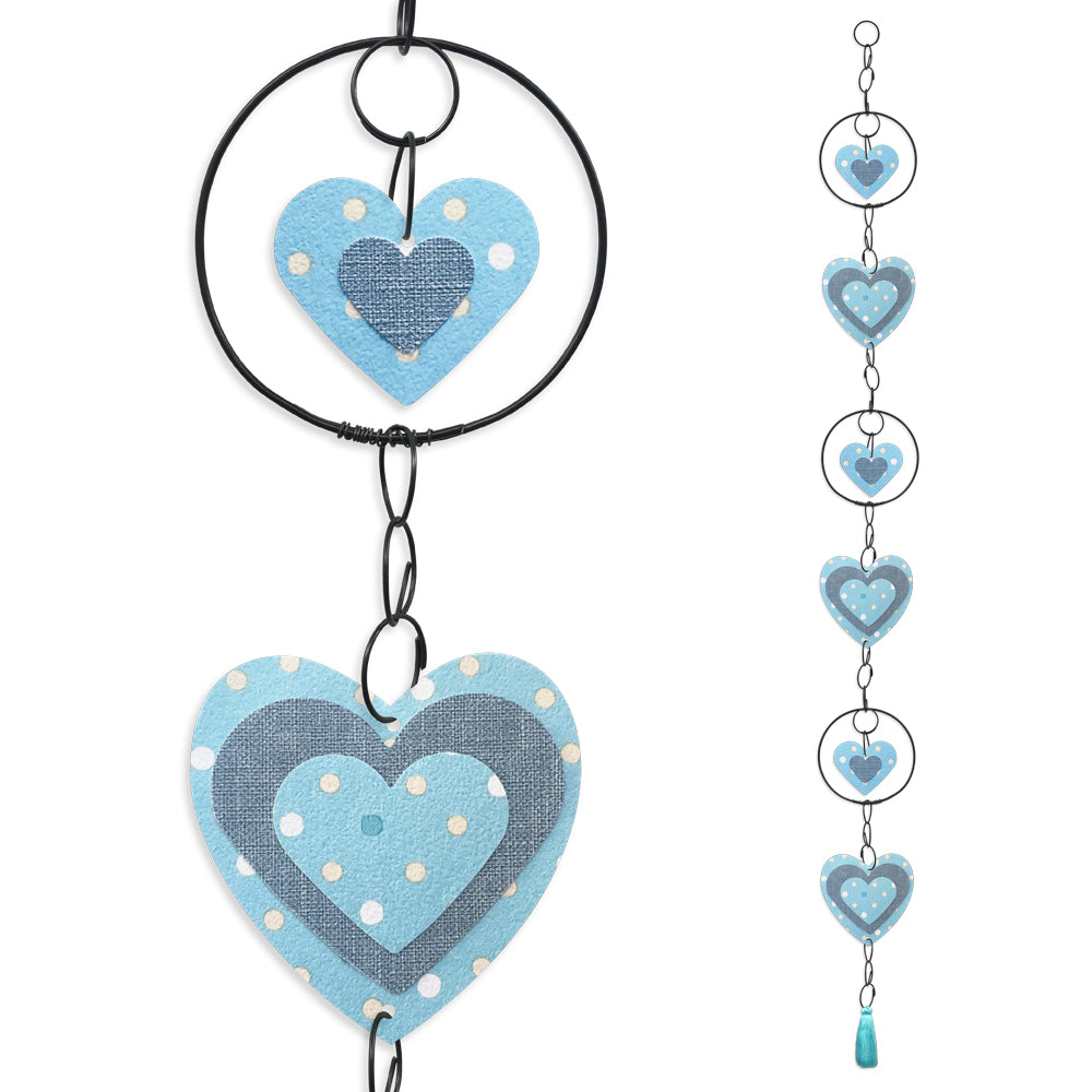 Guirlande colorée en fil de fer - Coeur - Bleu - environ 95 x 9 cm - Bijoux de mur