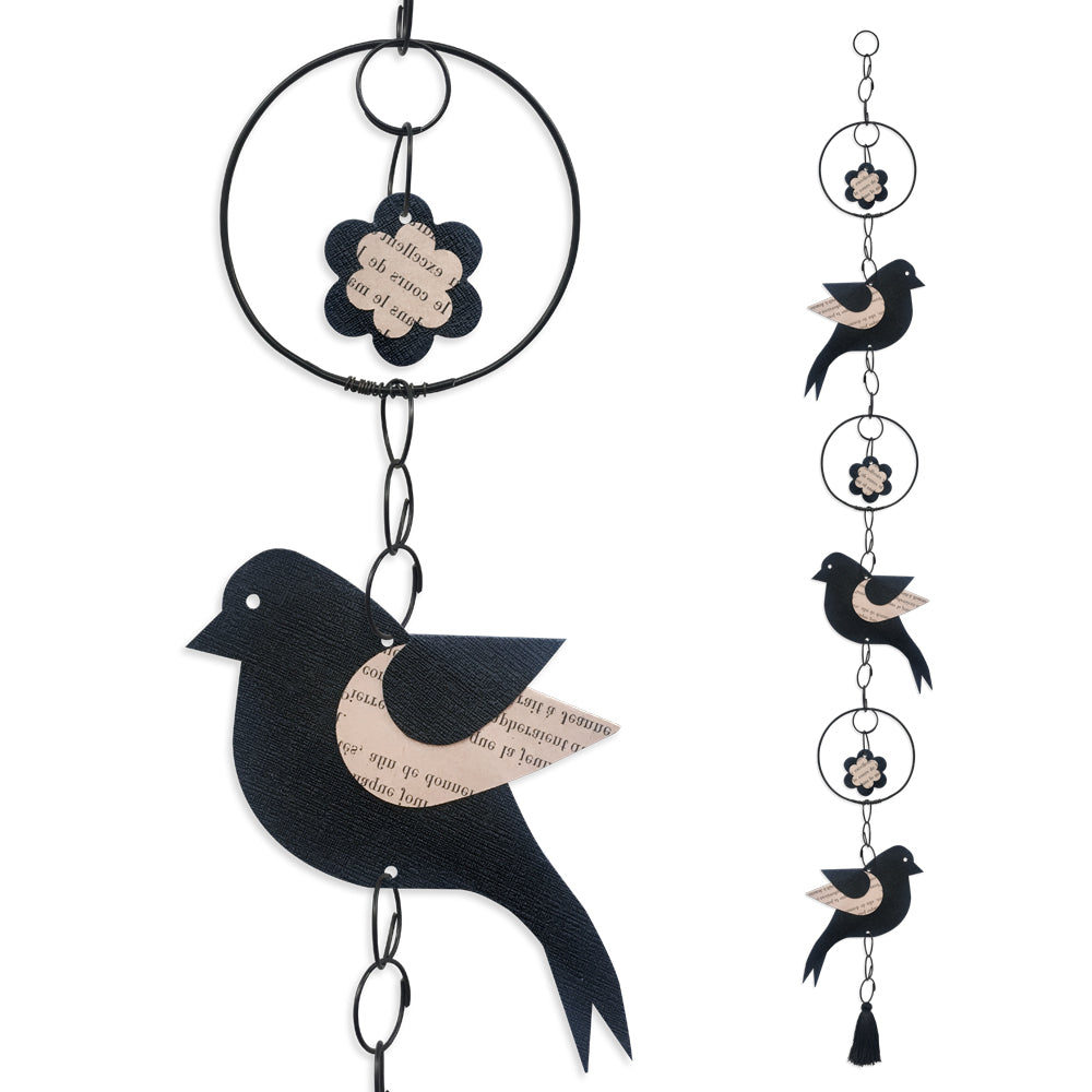 Guirlande colorée en fil de fer - Oiseau - Noir - environ 95 x 12 cm - Bijoux de mur