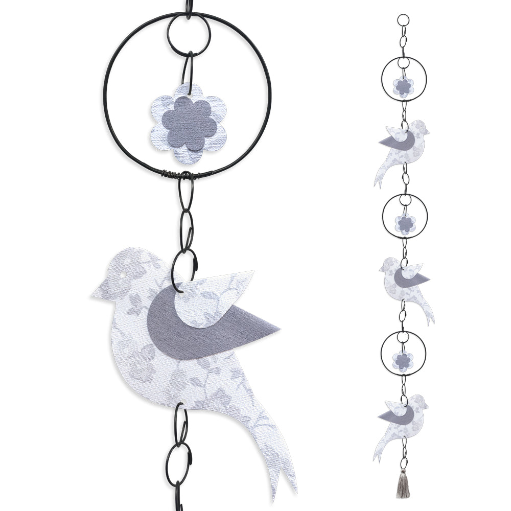 Guirlande colorée en fil de fer - Oiseau - Blanc - environ 95 x 12 cm - Bijoux de mur