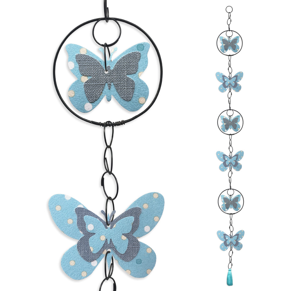 Guirlande colorée en fil de fer - Papillon - Bleu - environ 96 x 9,5 cm - Bijoux de mur