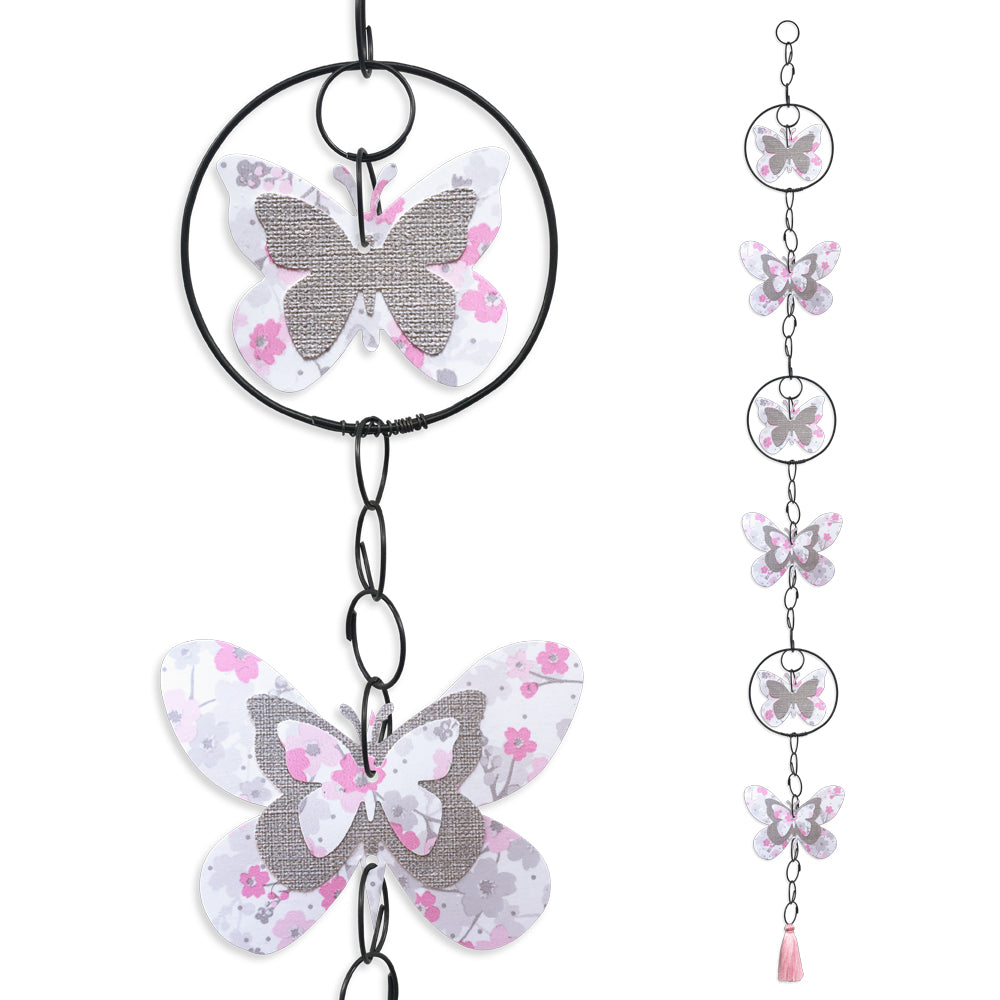 Guirlande colorée en fil de fer - Papillon - Rose - environ 96 x 9,5 cm - Bijoux de mur
