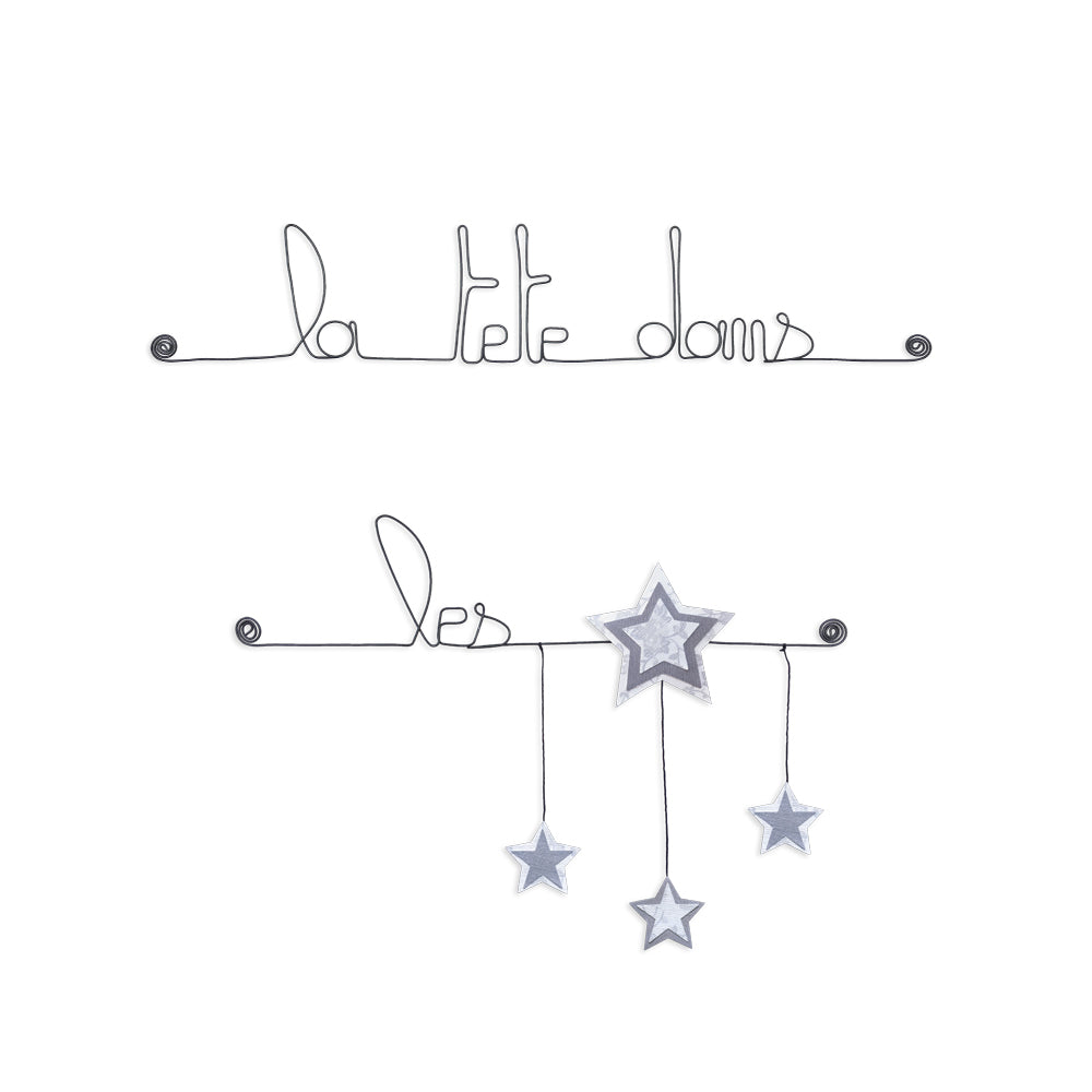 Citation colorée en fil de fer - Étoile - Blanc : La tête dans les étoiles - Bijoux de mur
