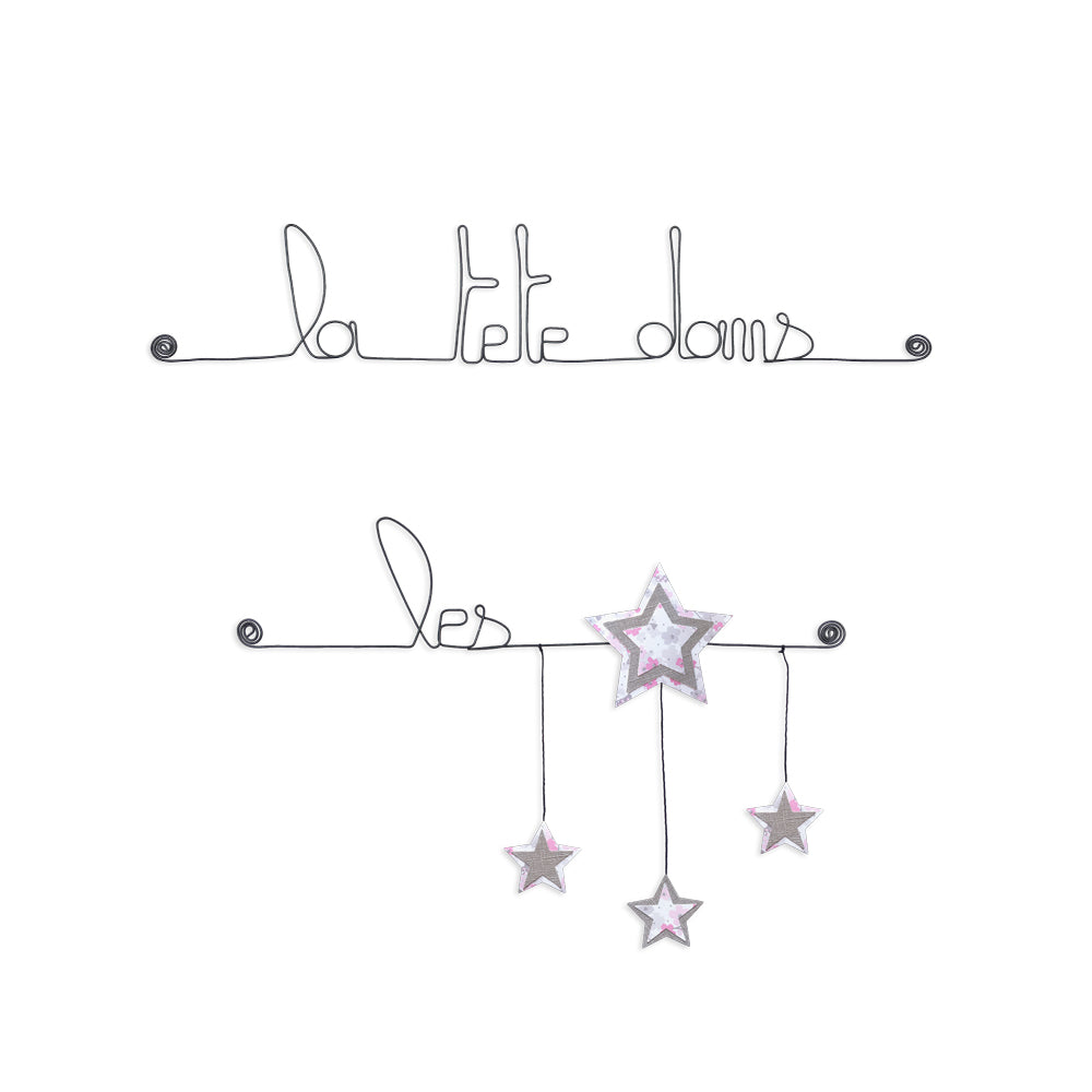 Citation colorée en fil de fer - Étoile - Rose : La tête dans les étoiles - Bijoux de mur