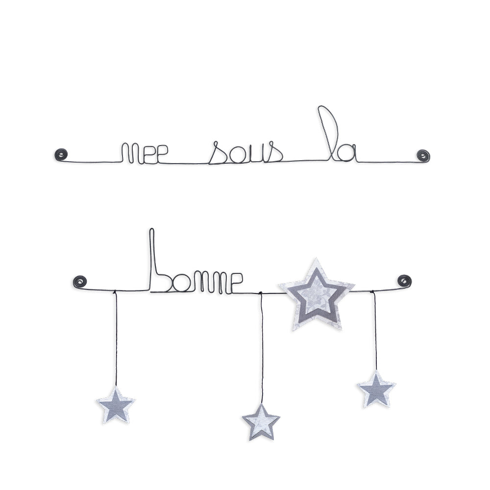 Citation colorée en fil de fer - Étoile - Blanc : Née sous la bonne étoile - Bijoux de mur
