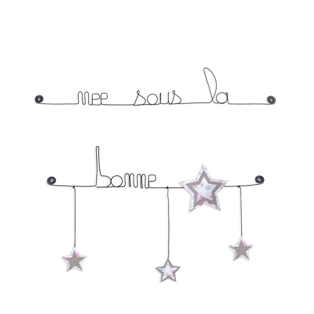 Citation colorée en fil de fer - Étoile - Rose : Née sous la bonne étoile " - Bijoux de mur