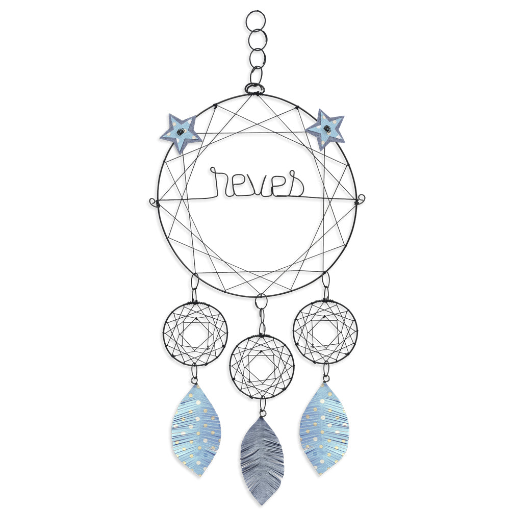 Attrape-rêves en fil de fer - Étoile - Bleu : Rêves - environ 28 x 65 cm - Bijoux de mur