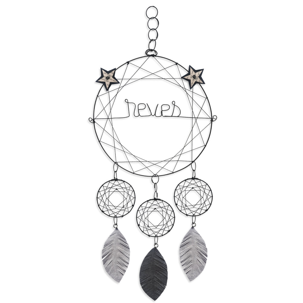 Attrape-rêves en fil de fer - Étoile - Noir : Rêves - environ 28 x 65 cm - Bijoux de mur