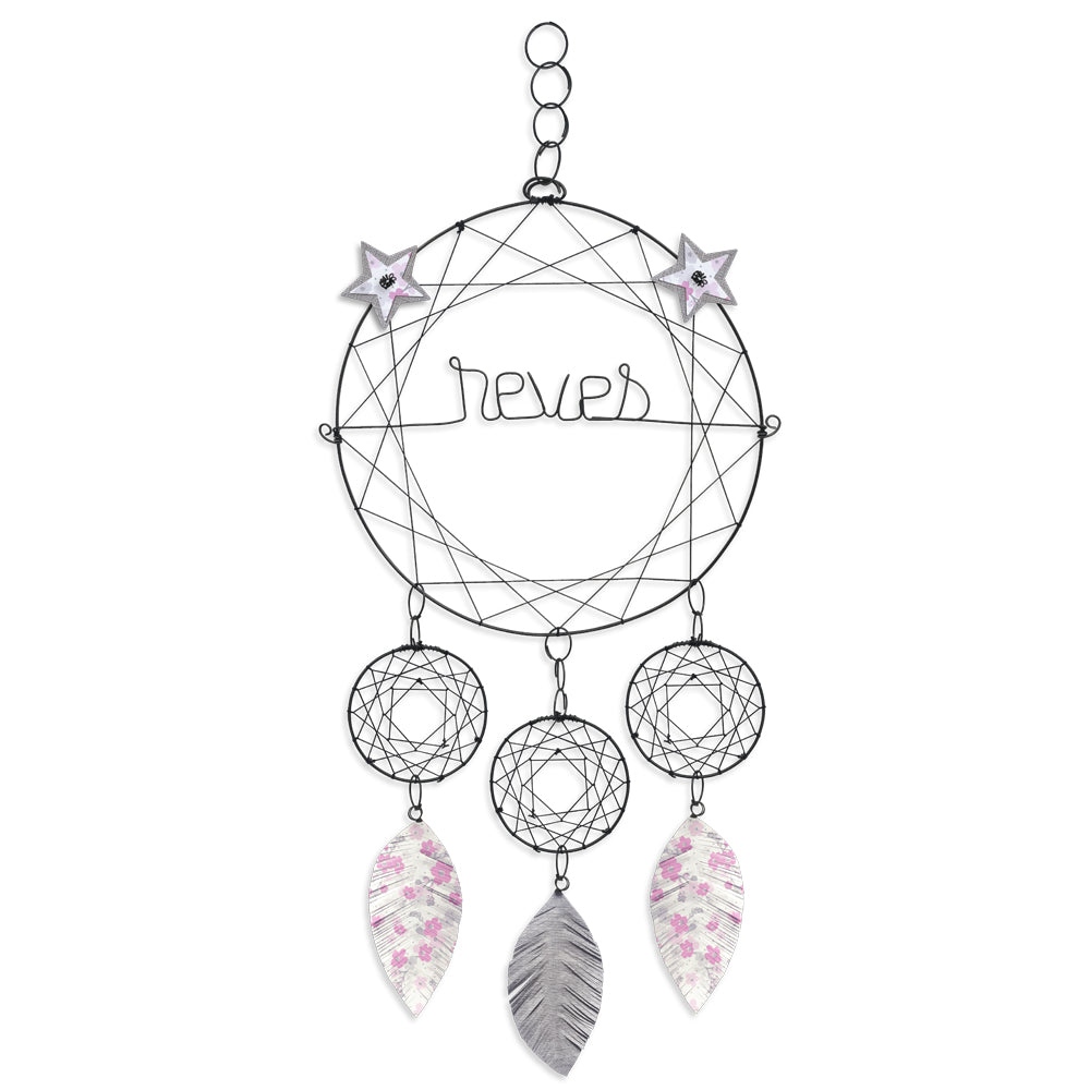 Attrape-rêves en fil de fer - Étoile - Rose : Rêves - environ 28 x 65 cm - Bijoux de mur