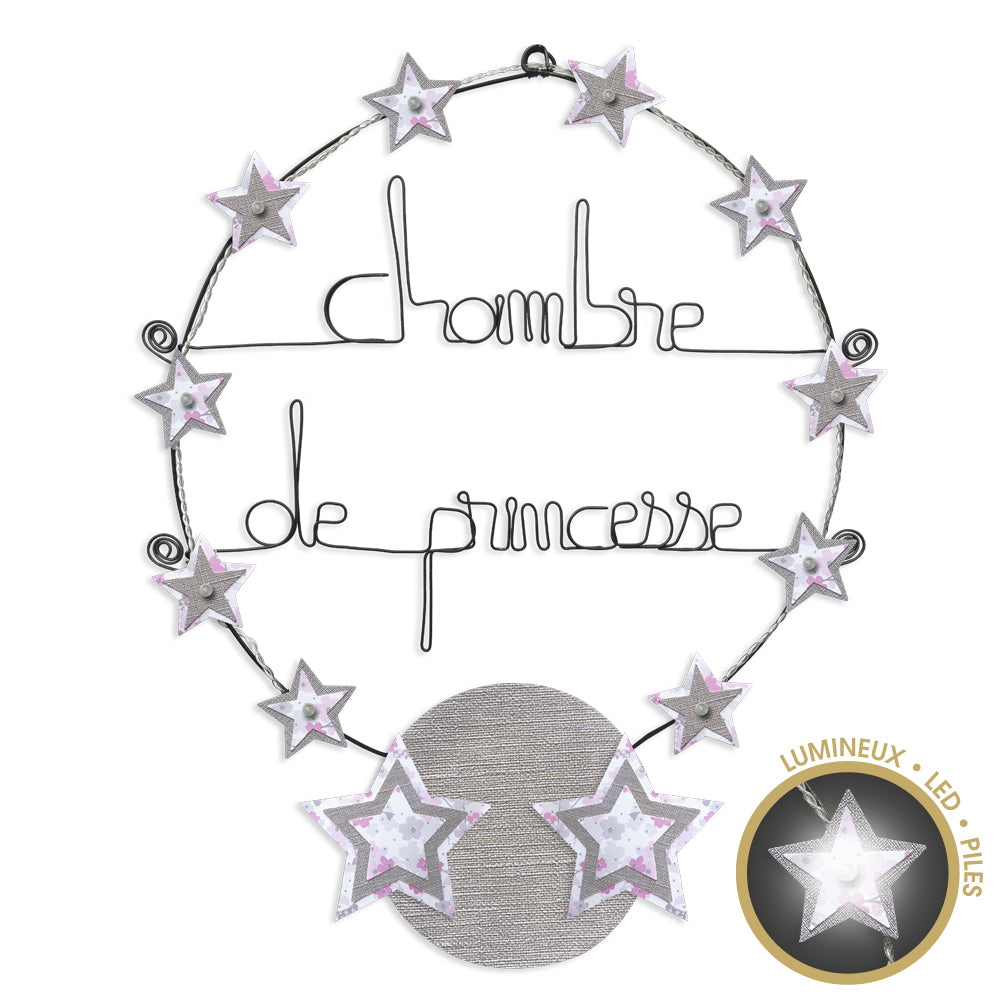 Message lumineux en fil de fer - Étoile - Rose : Chambre de princesse - environ 40 x 45 cm - Bijoux de mur
