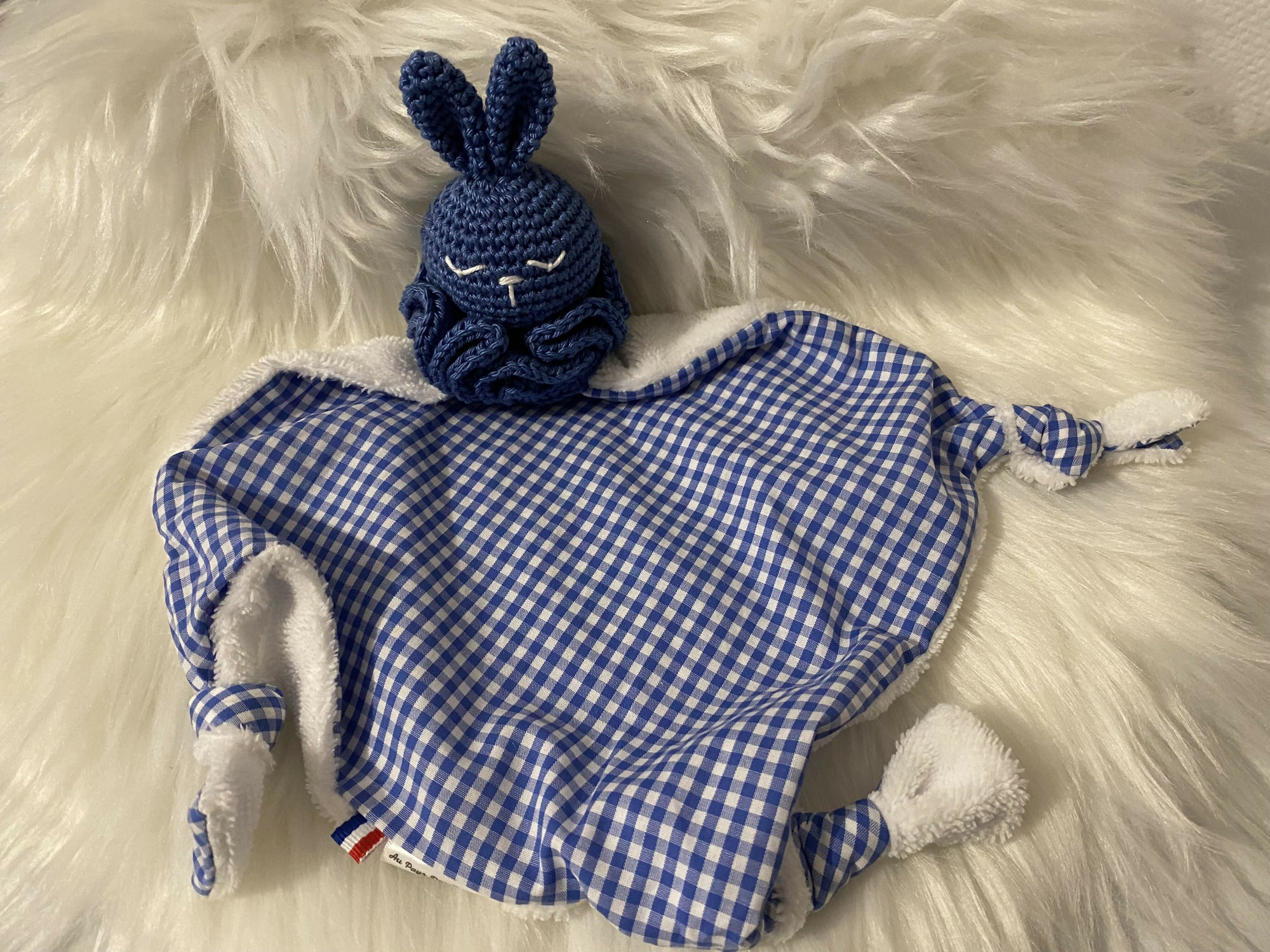 DOUDOU LAPIN VICHY BLEU BLANC