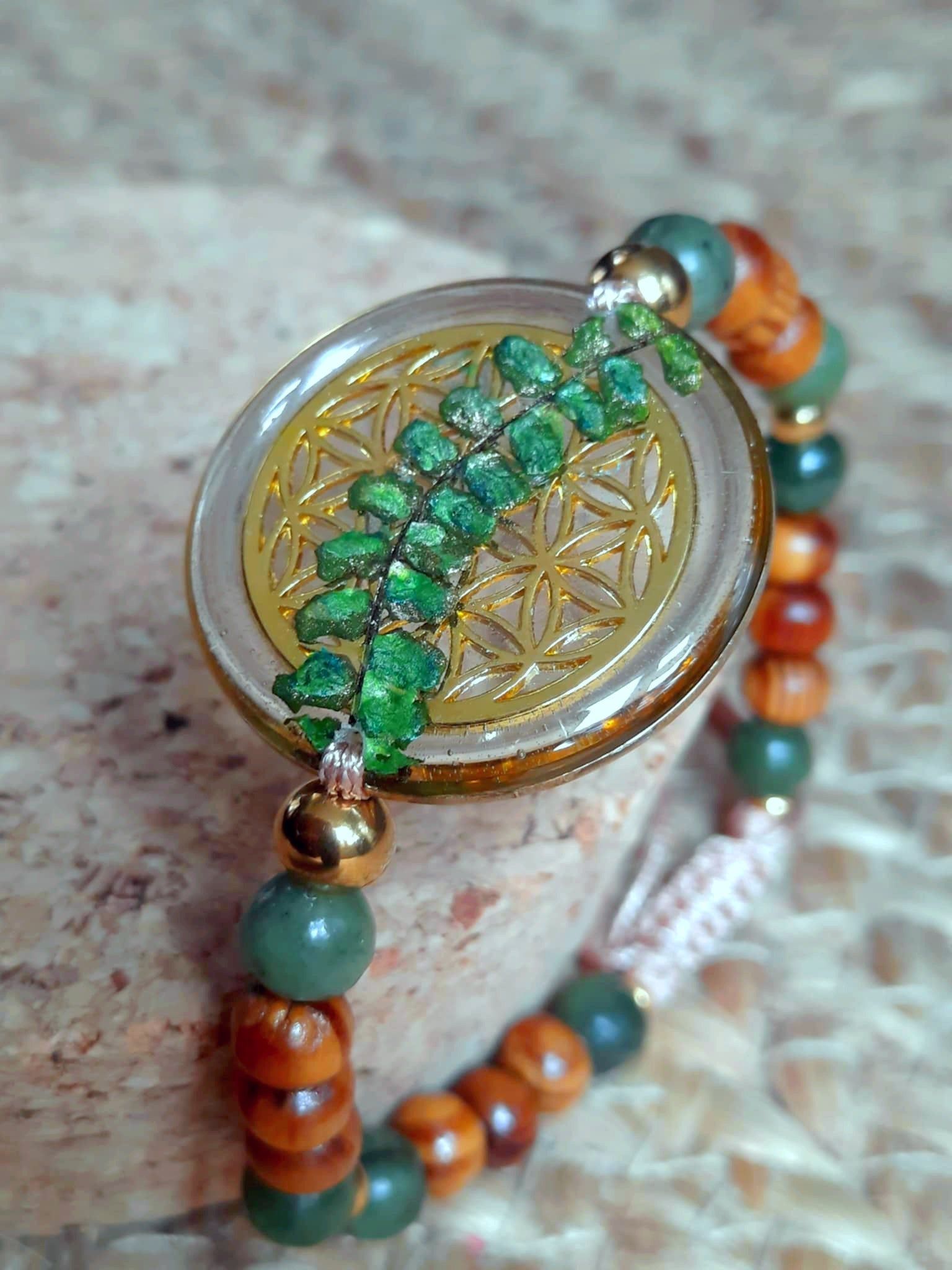 Bracelet, Fleur de vie, Fougère, Jade