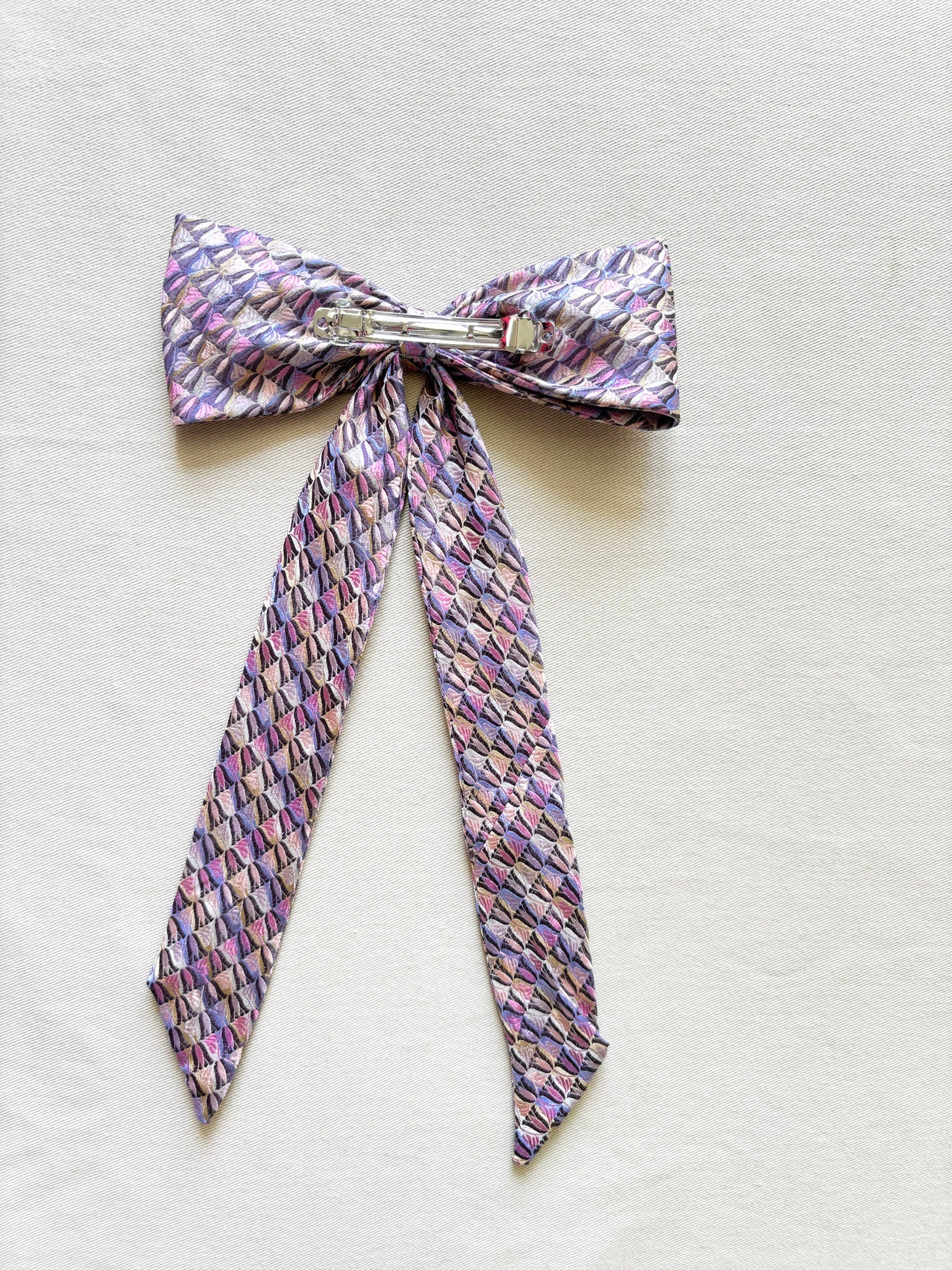 Barrette Nœud Upcyclé 'Candy Floss' (grand)