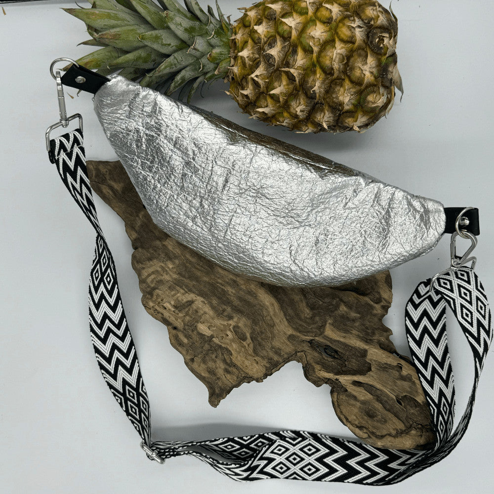 Sac Banane en Piñatex Argenté avec Grande Poche