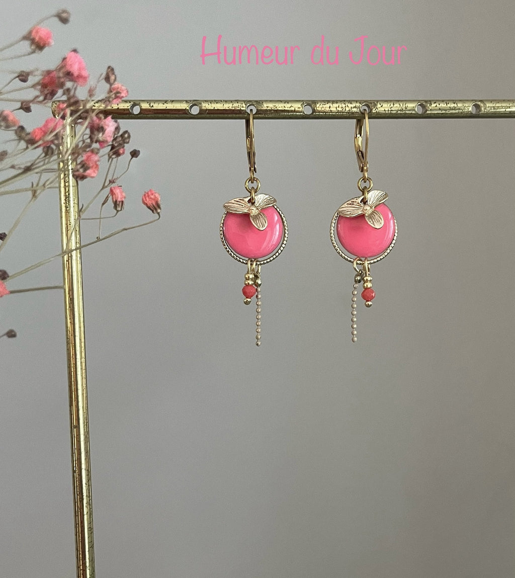 Dormeuses "English Flowers" corail