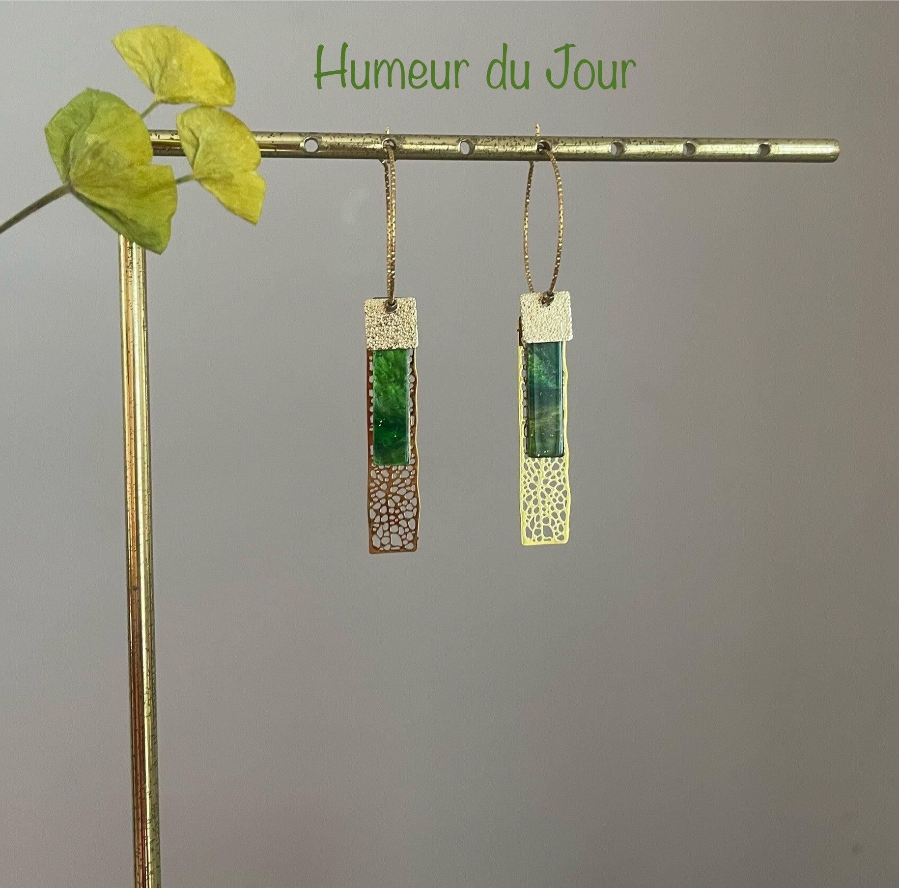 Créoles carré géometrique vert