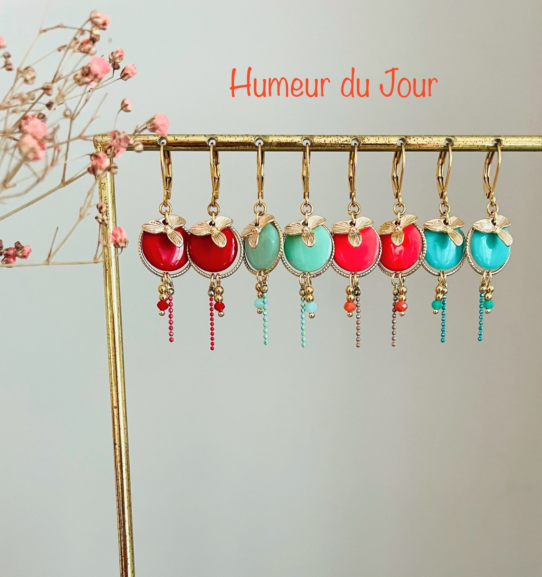 Dormeuses "English Flowers" corail