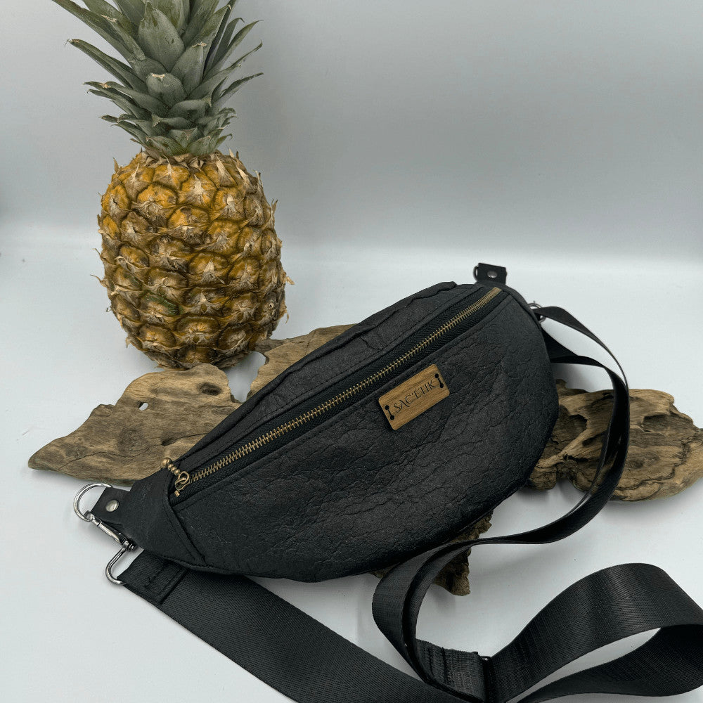 Sac Banane en Piñatex noir avec Grande Poche