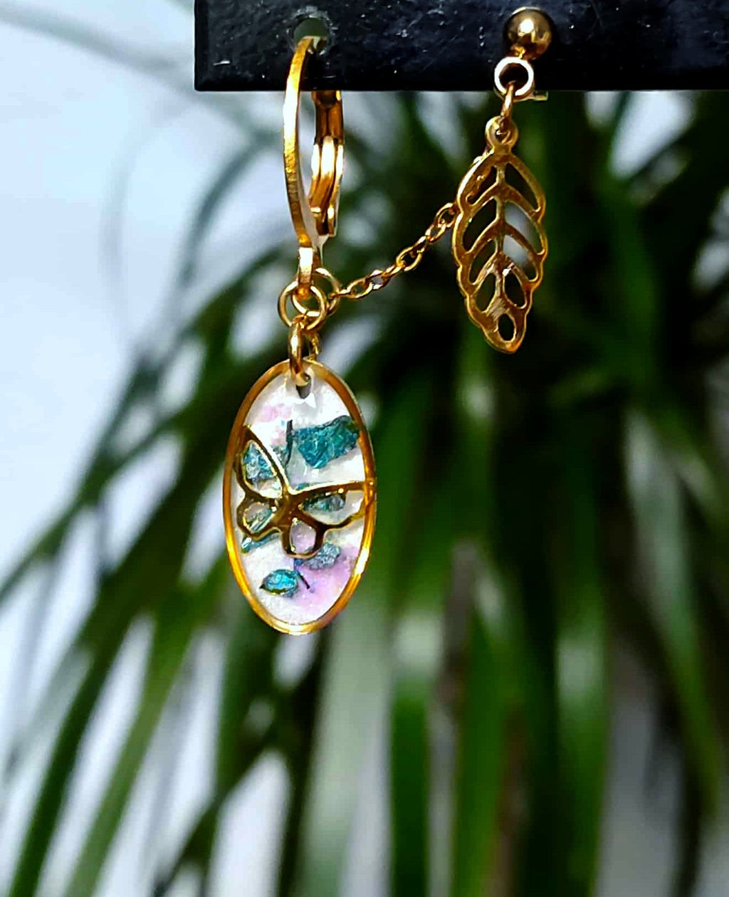 Boucles d'oreille, double piercing , Fougère