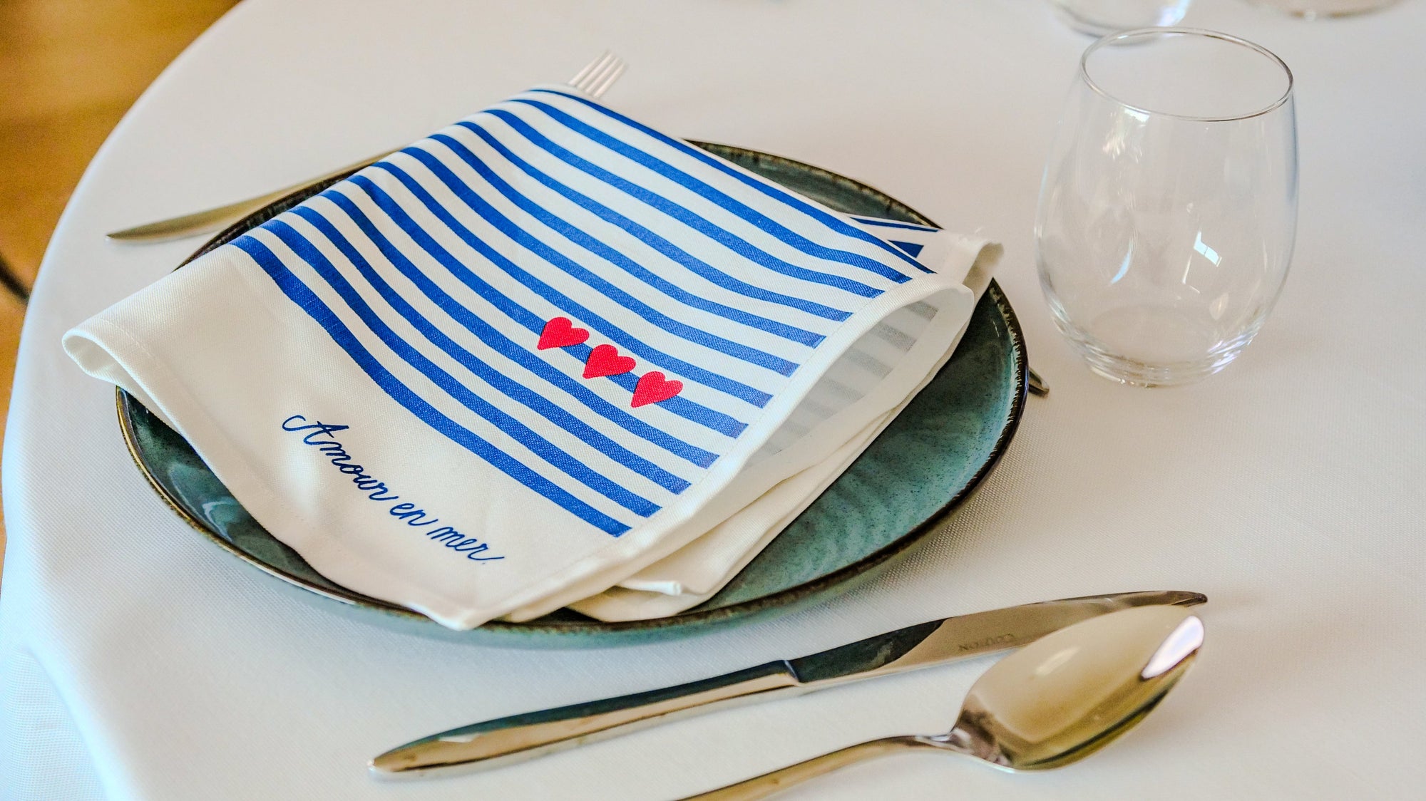 Le coffret de 2 serviettes de table - La Serviette de Table - Linge de table -  "Amour en mer"