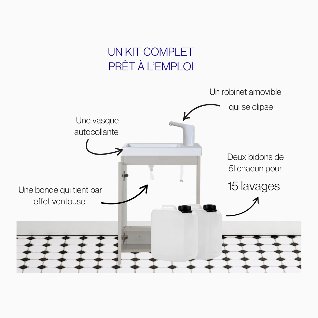 Lavabo Enfant Montessori évolutif 18 mois -  8 ans | Mobile, autonome en eau & sans travaux  - BLANC