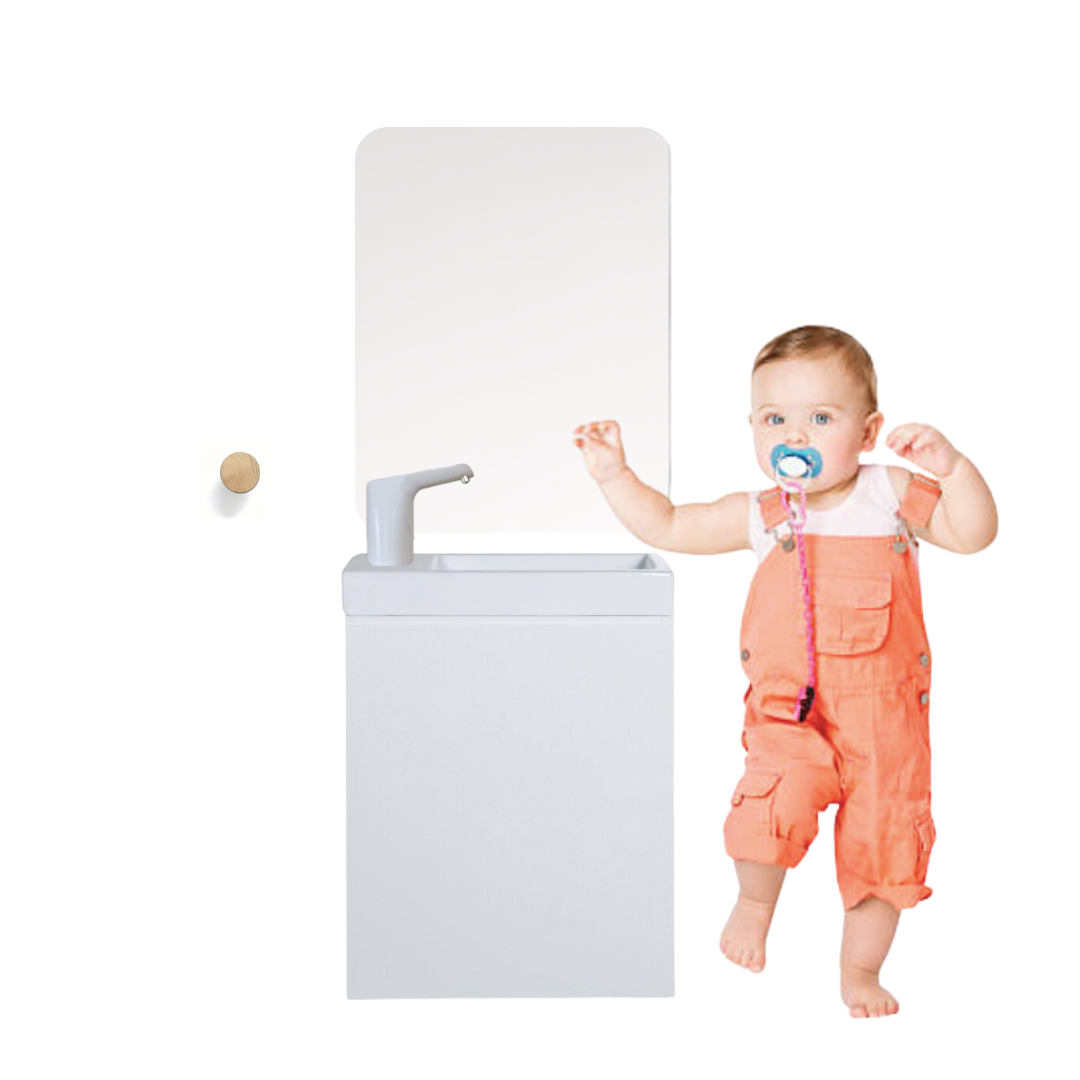 Ensemble lavabo Montessori avec son miroir et porte serviette - pour enfants de 18 mois à 8 ans - BLANC