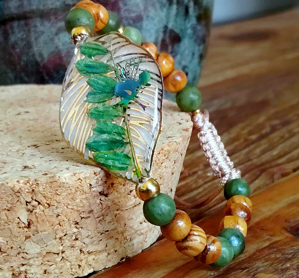 Bracelet, Feuille d'indigotier, Jade
