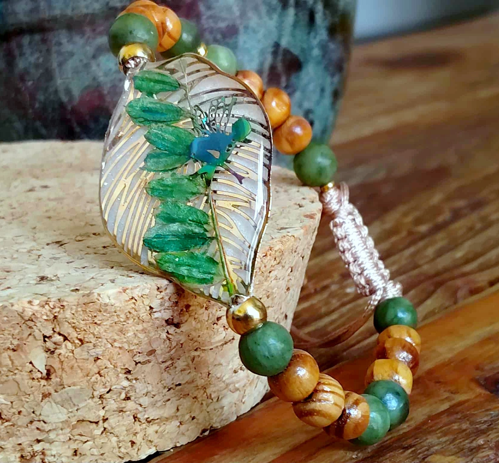 Bracelet, Feuille d'indigotier, Jade