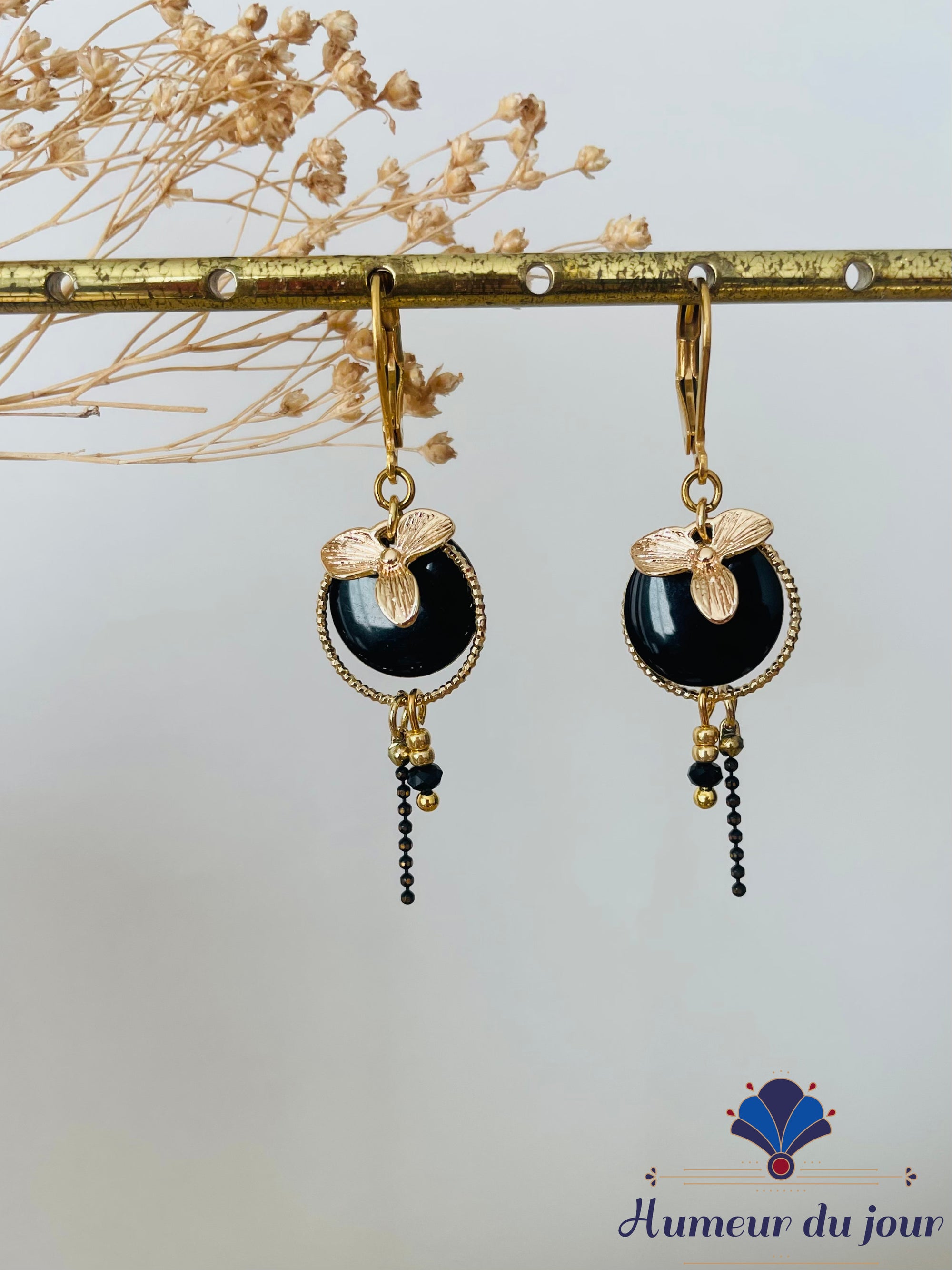 Dormeuses "English Flowers" noires