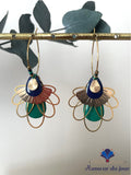 Green and blue "Egyptian Lotus" Creole earrings