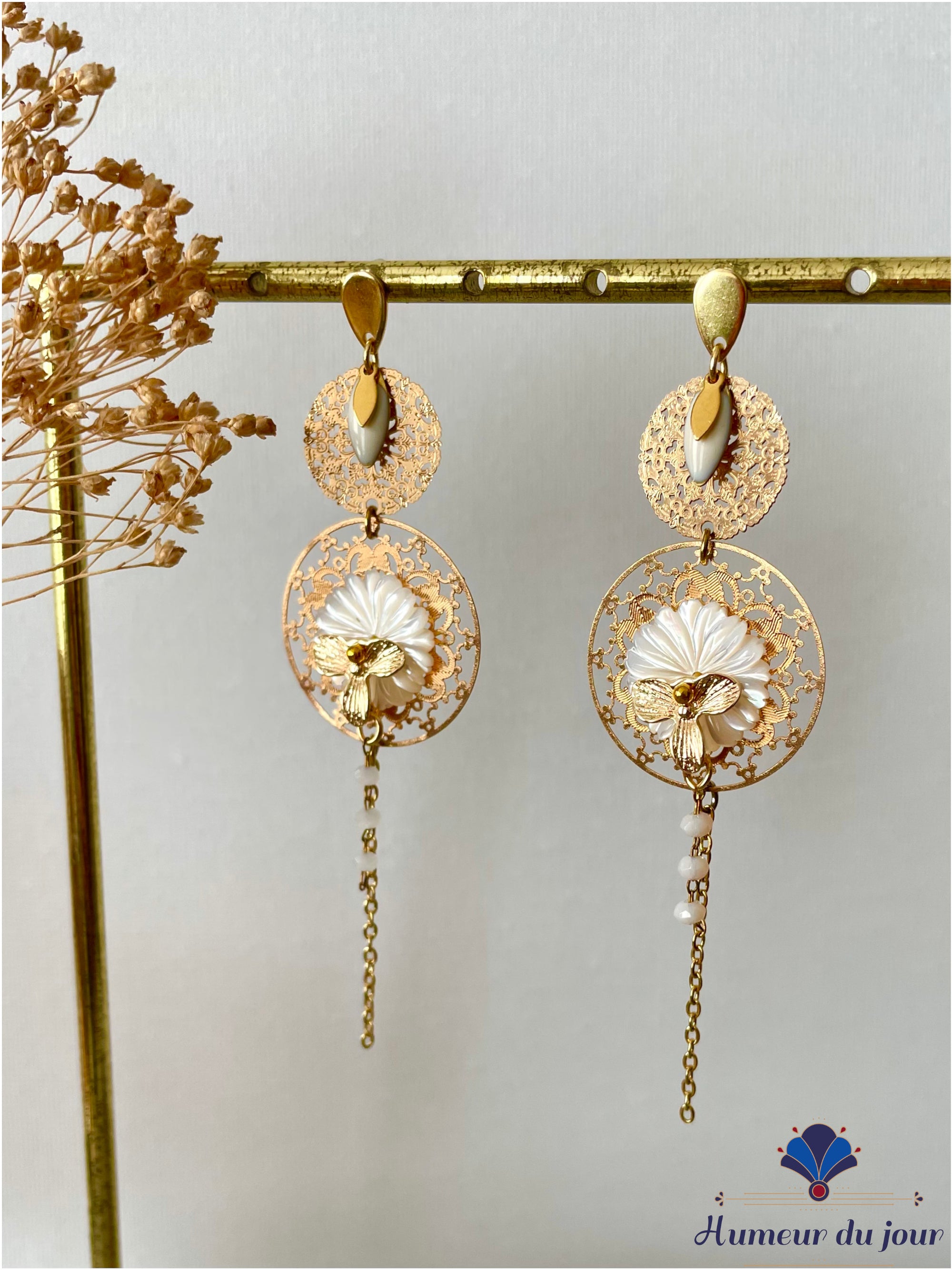 Boucles "Hortense nacre"