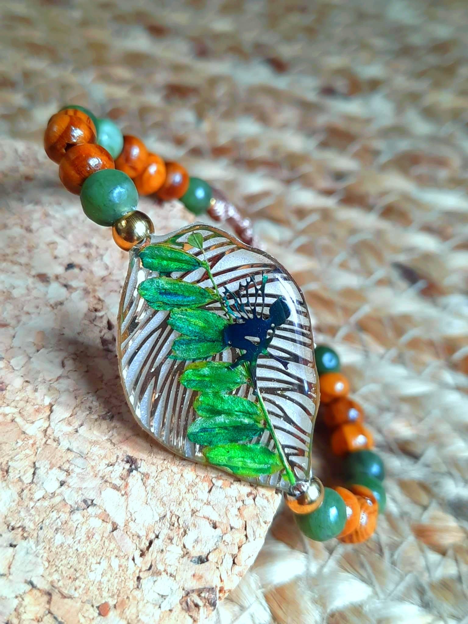 Bracelet, Feuille d'indigotier, Jade