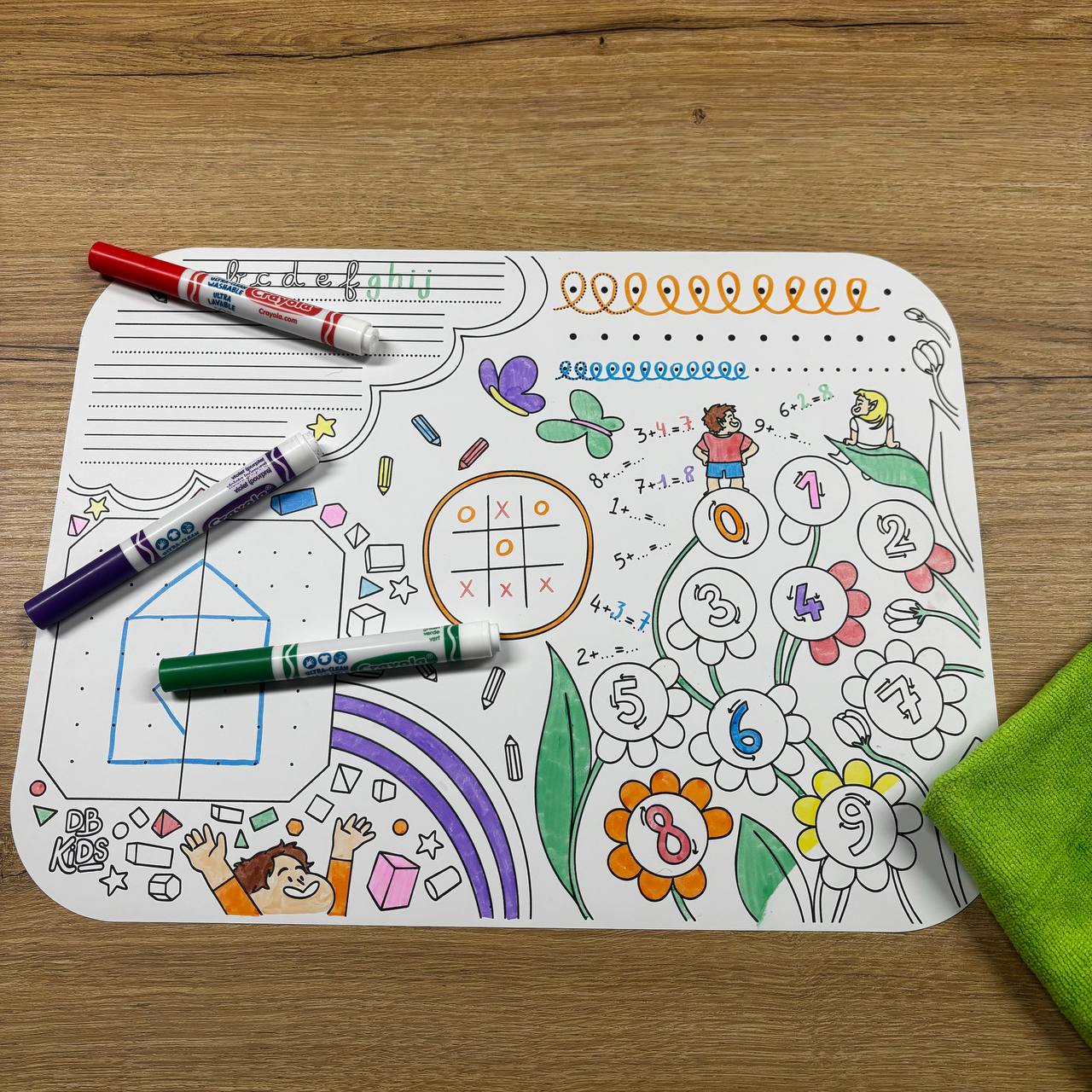 Lot de 2 Sets de table de coloriage réutilisables et lavables + 1 set de feutres