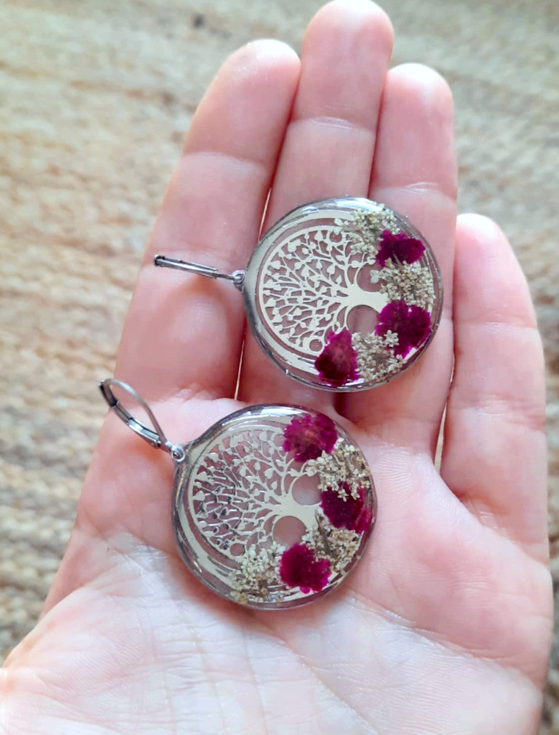Boucles d'oreille, Fleur de carotte, Gypsophile