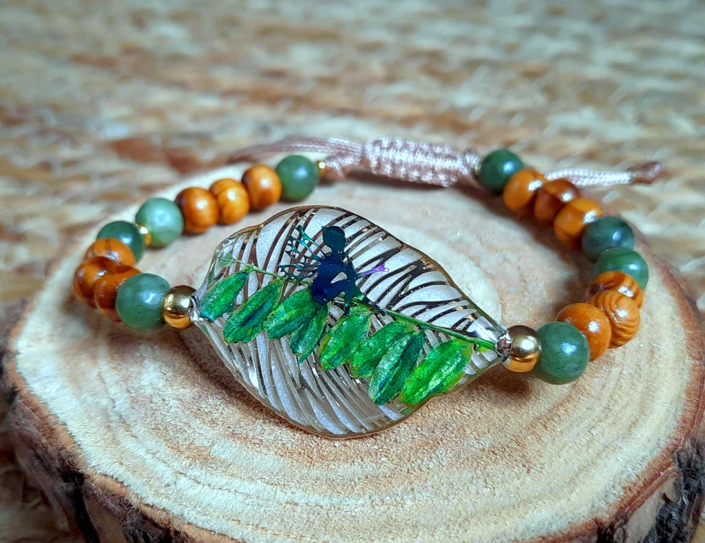 Bracelet, Feuille d'indigotier, Jade
