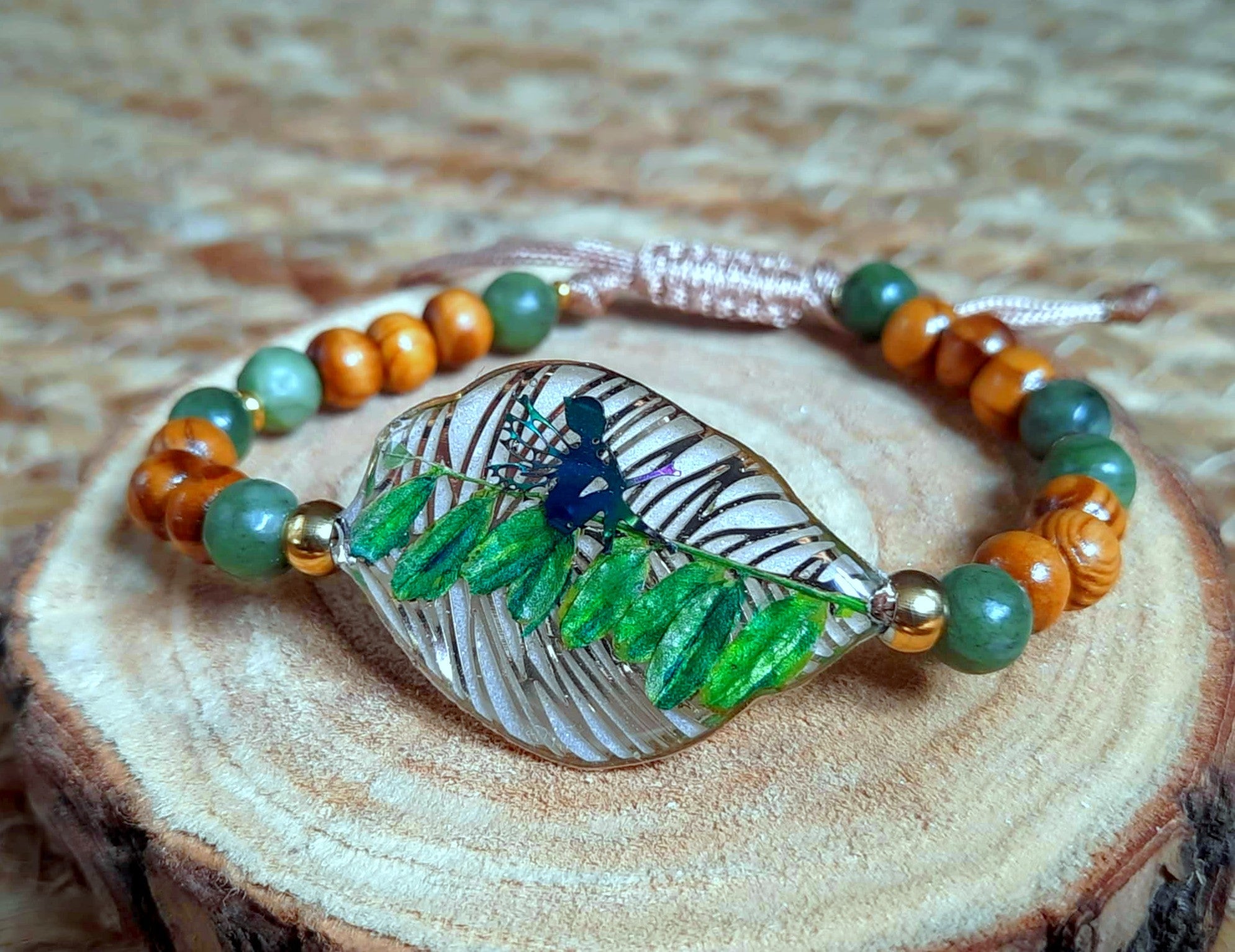 Bracelet, Feuille d'indigotier, Jade