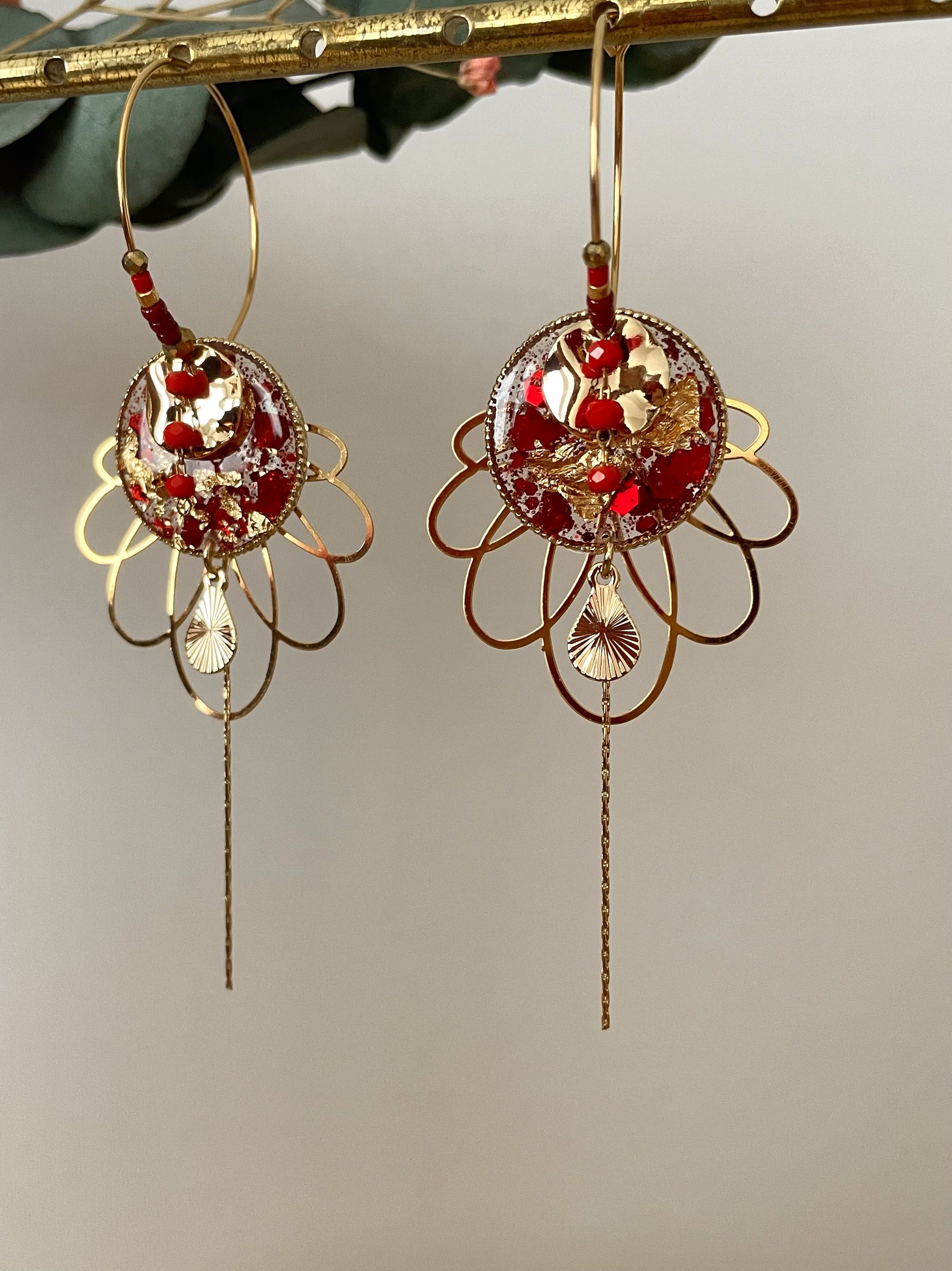 Créoles "Lotus Pailleté" rouge