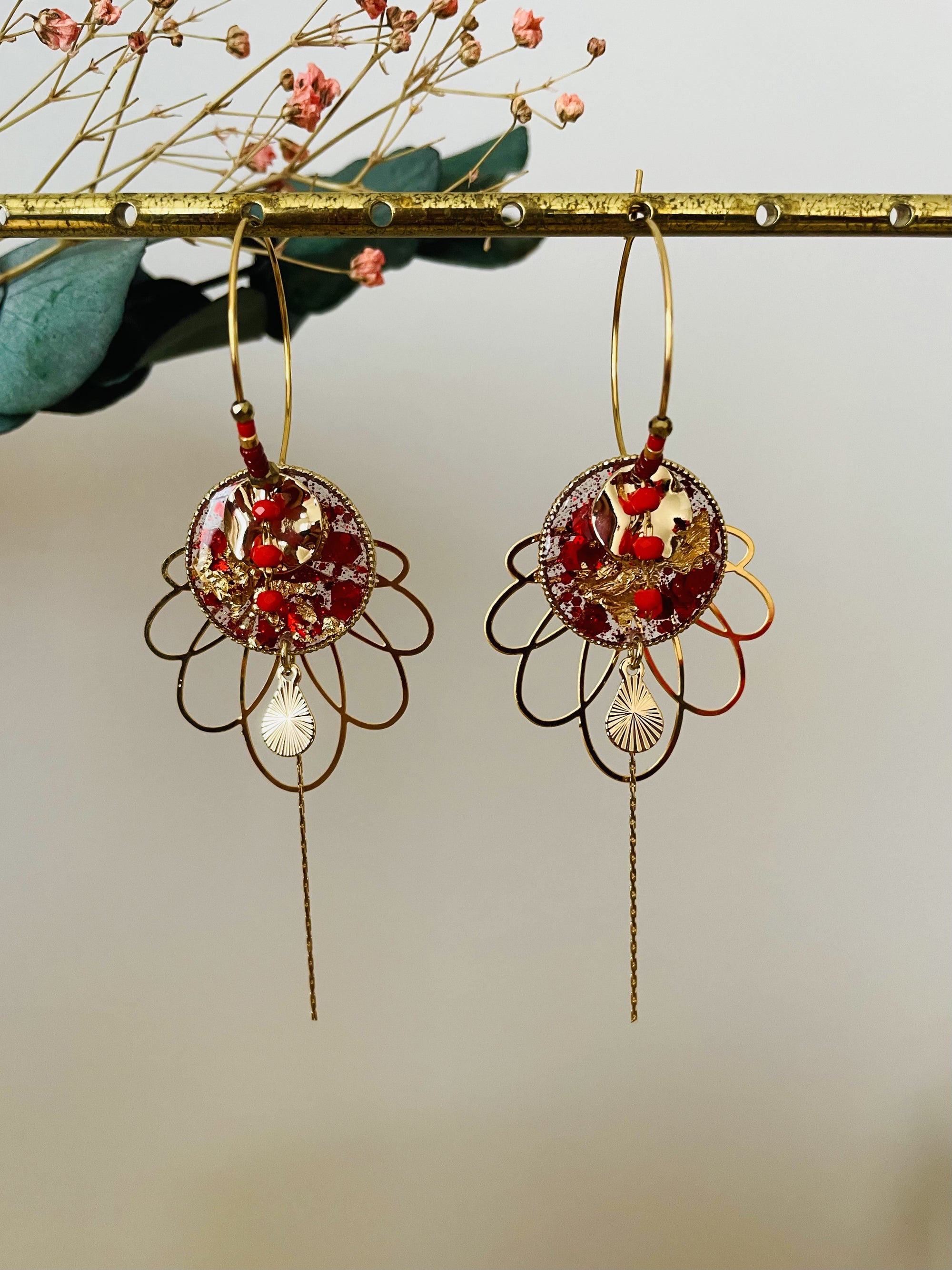 Créoles "Lotus Pailleté" rouge