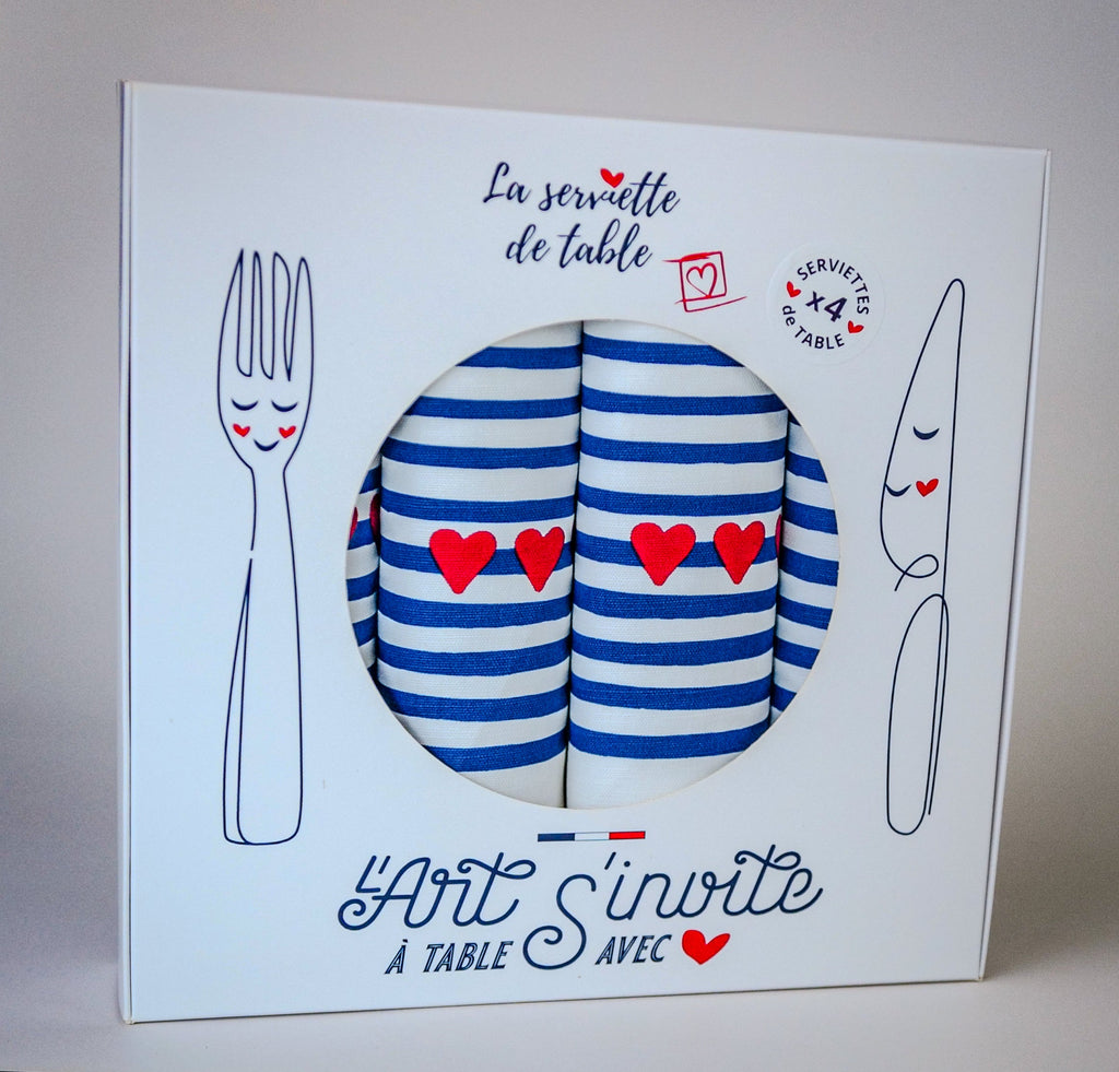 Coffret de 4 serviettes de table - La Serviette de Table - Linge de table -  "Amour en mer"