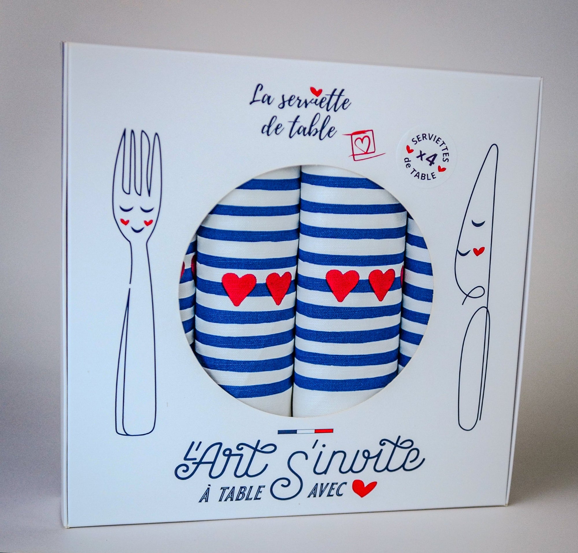 Coffret de 4 serviettes de table - La Serviette de Table - Linge de table -  "Amour en mer"