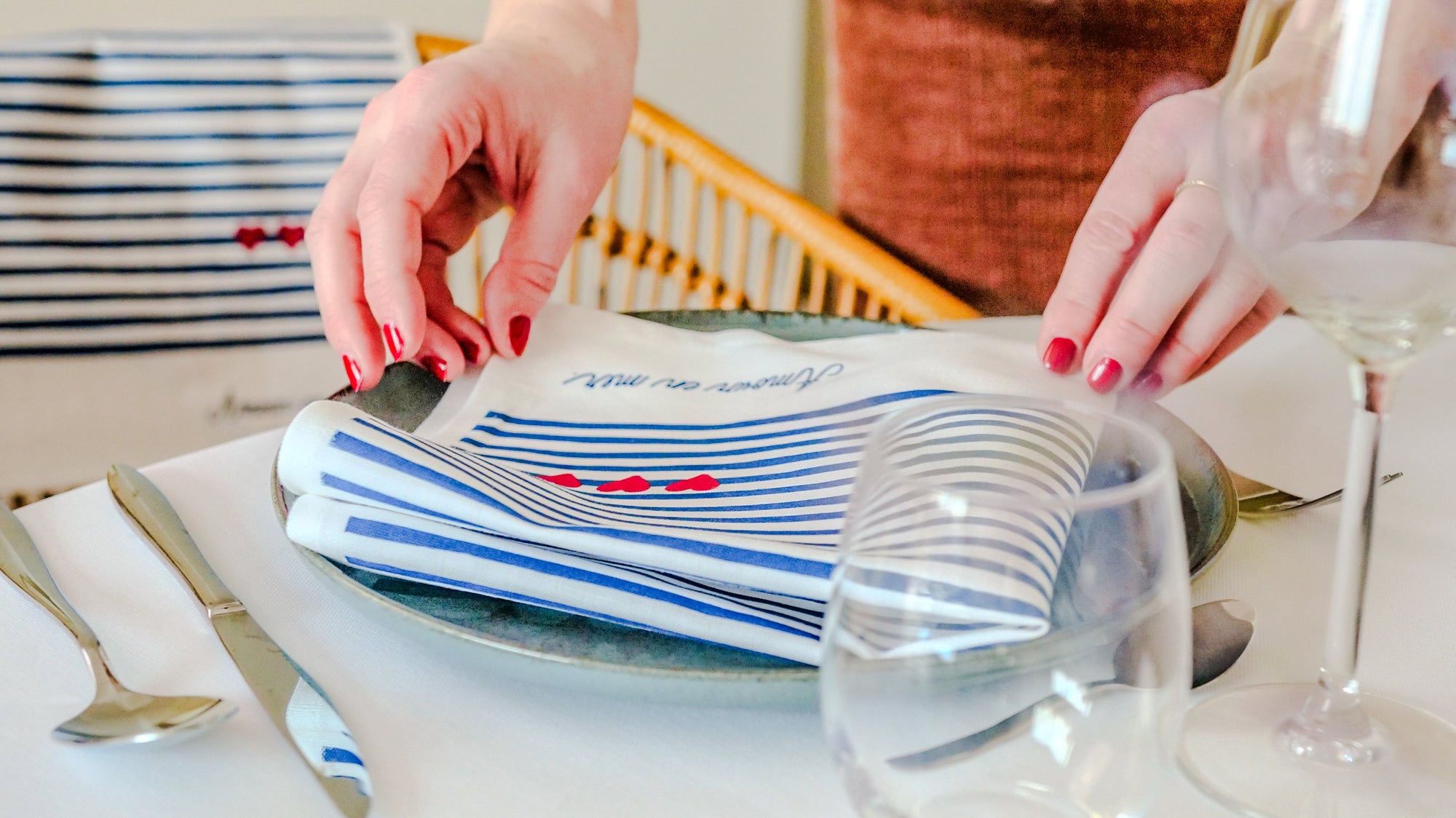 Coffret de 4 serviettes de table - La Serviette de Table - Linge de table -  "Amour en mer"