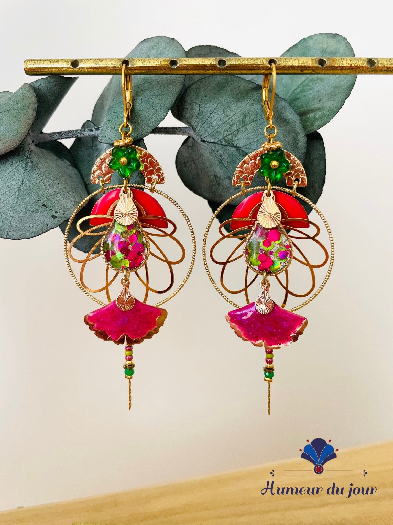 Dormeuses "Lotus Fleuri" vert et fuscia