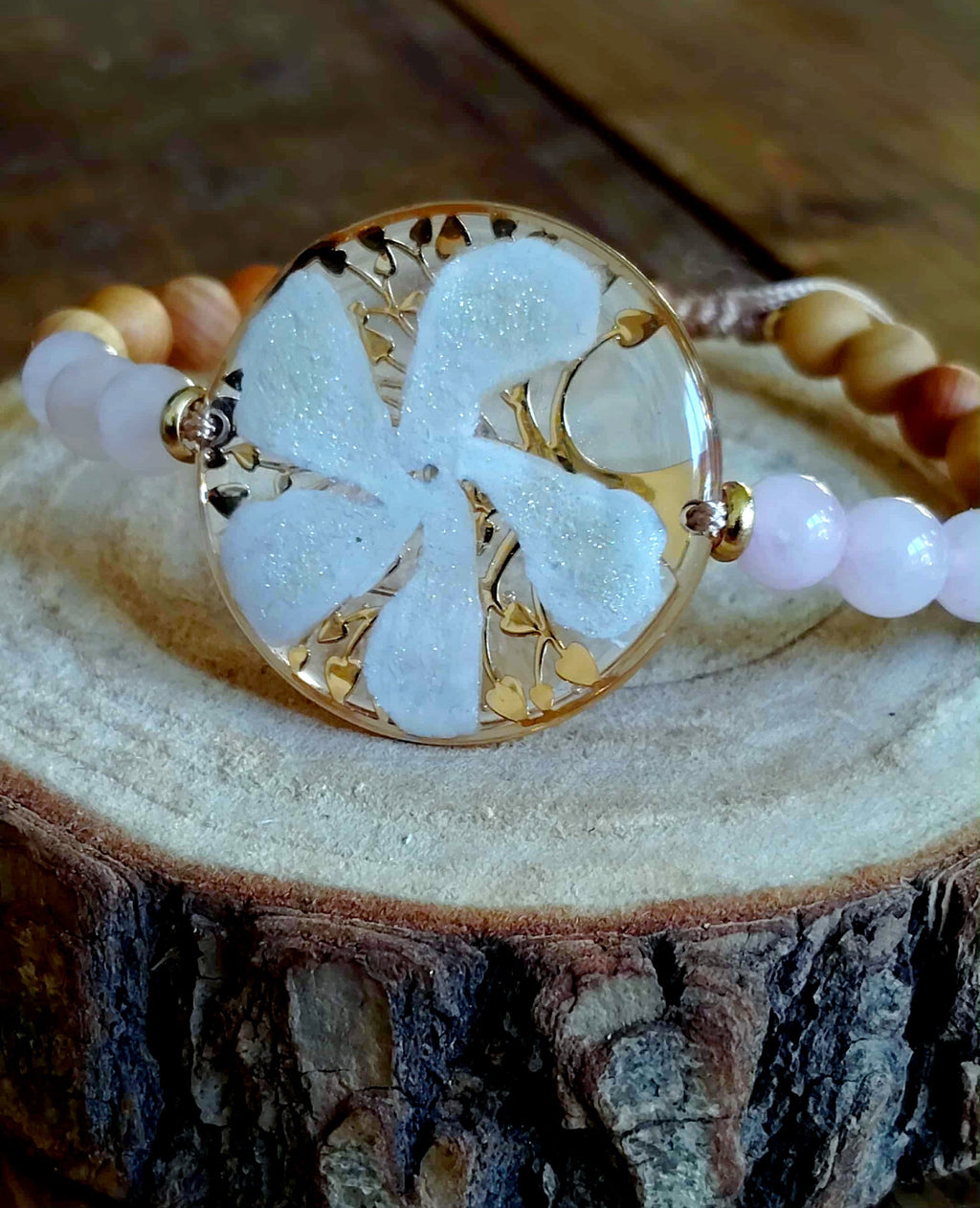 Bracelet Arbre de vie Fleur de Jasmin Quartz rose