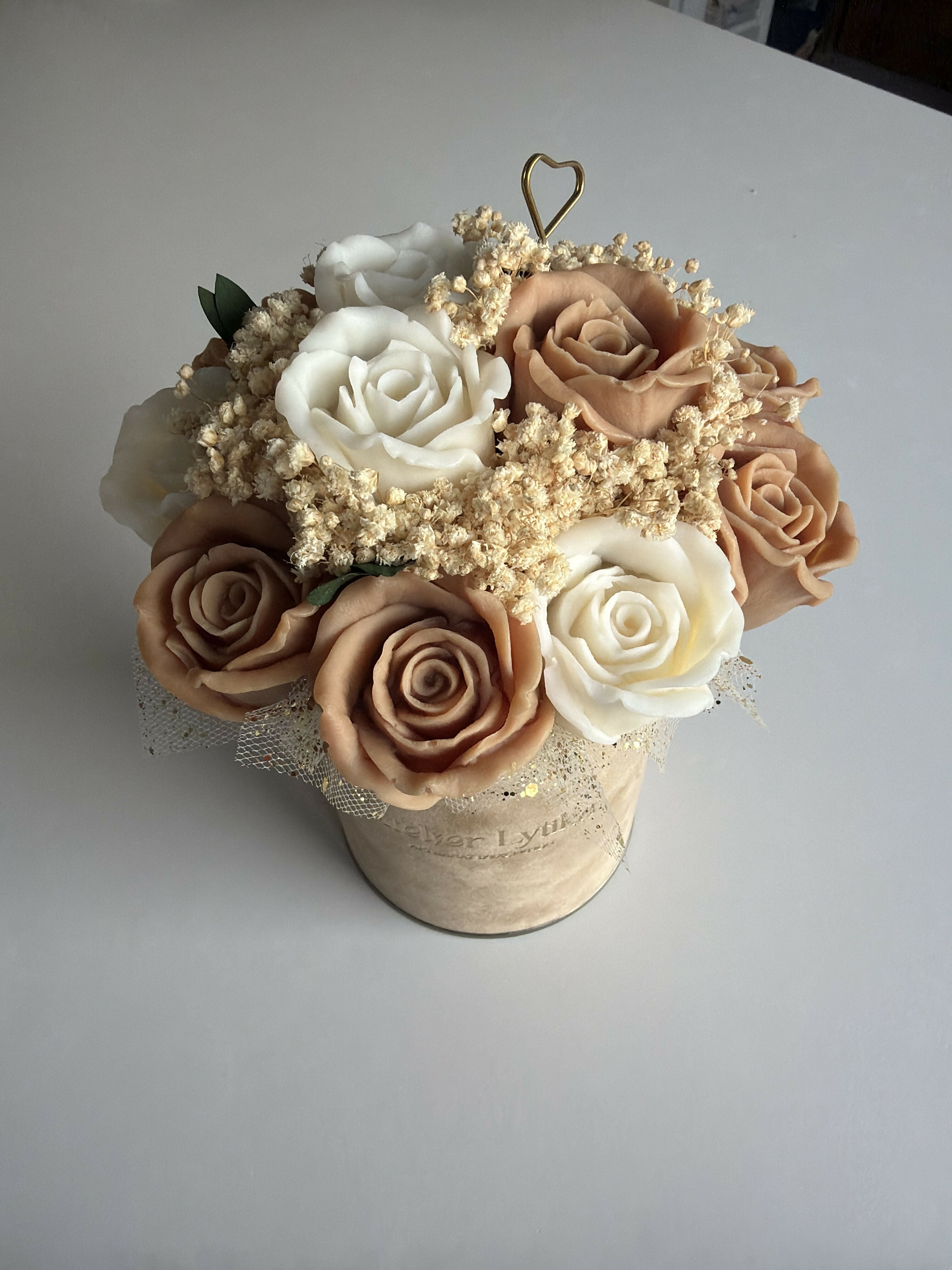 Beige and white flower box