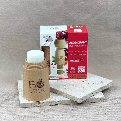BÔ Nouvelle formule – Duo applicateur en bois et déodorant solide fleur de grenadier