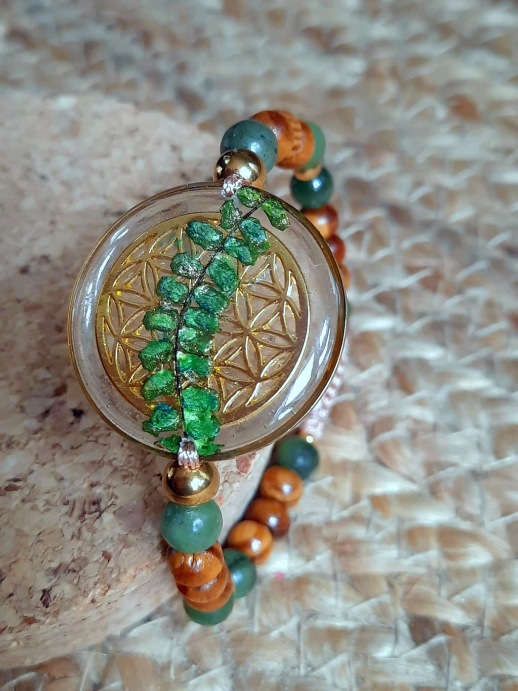 Bracelet, Fleur de vie, Fougère, Jade
