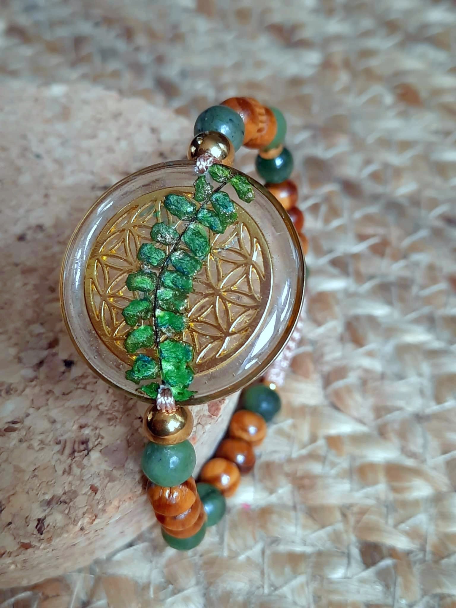 Bracelet, Fleur de vie, Fougère, Jade