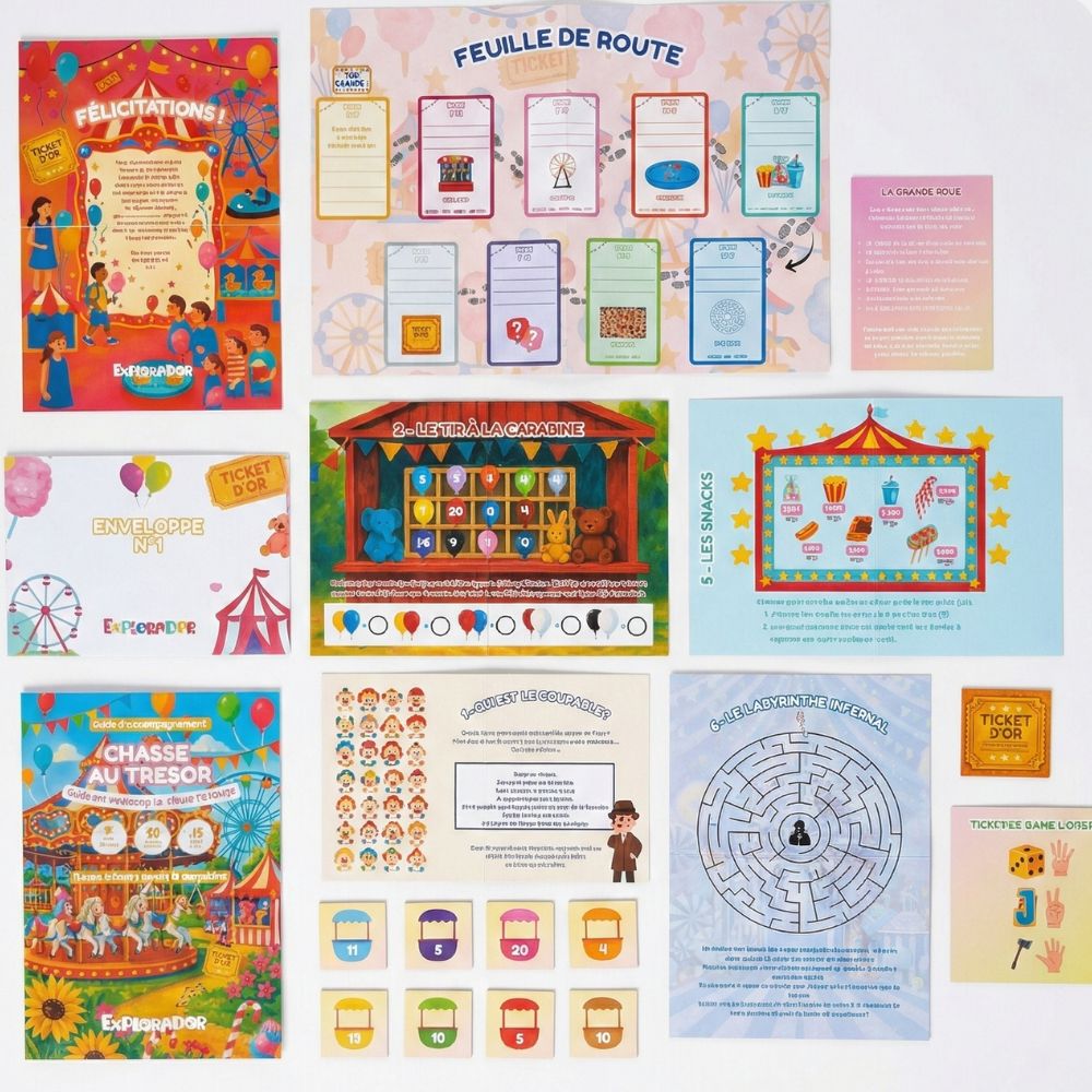 Jeu d'enquête enfant 9-11 ans - Ticket d'Or Fête Foraine - Coffret prêt à jouer | Explorador
